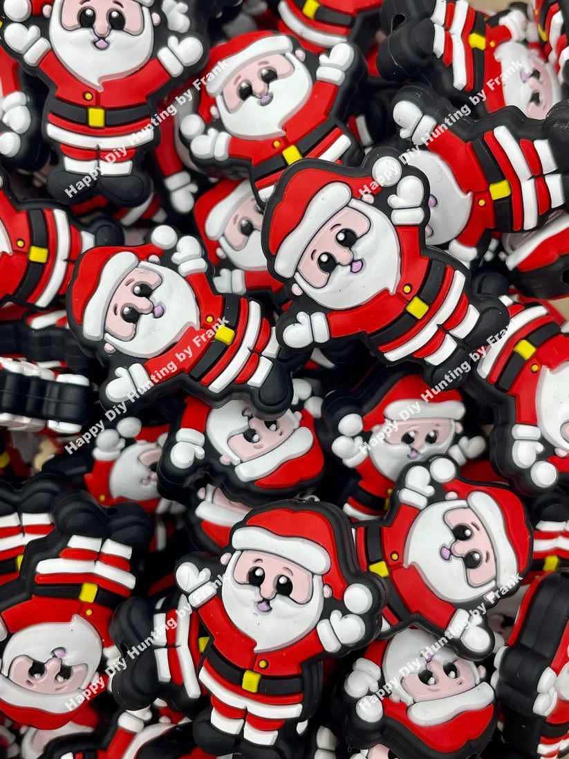 Arms Up Christmas Santa Silicone Focal Beads, Christmas Focal Beads