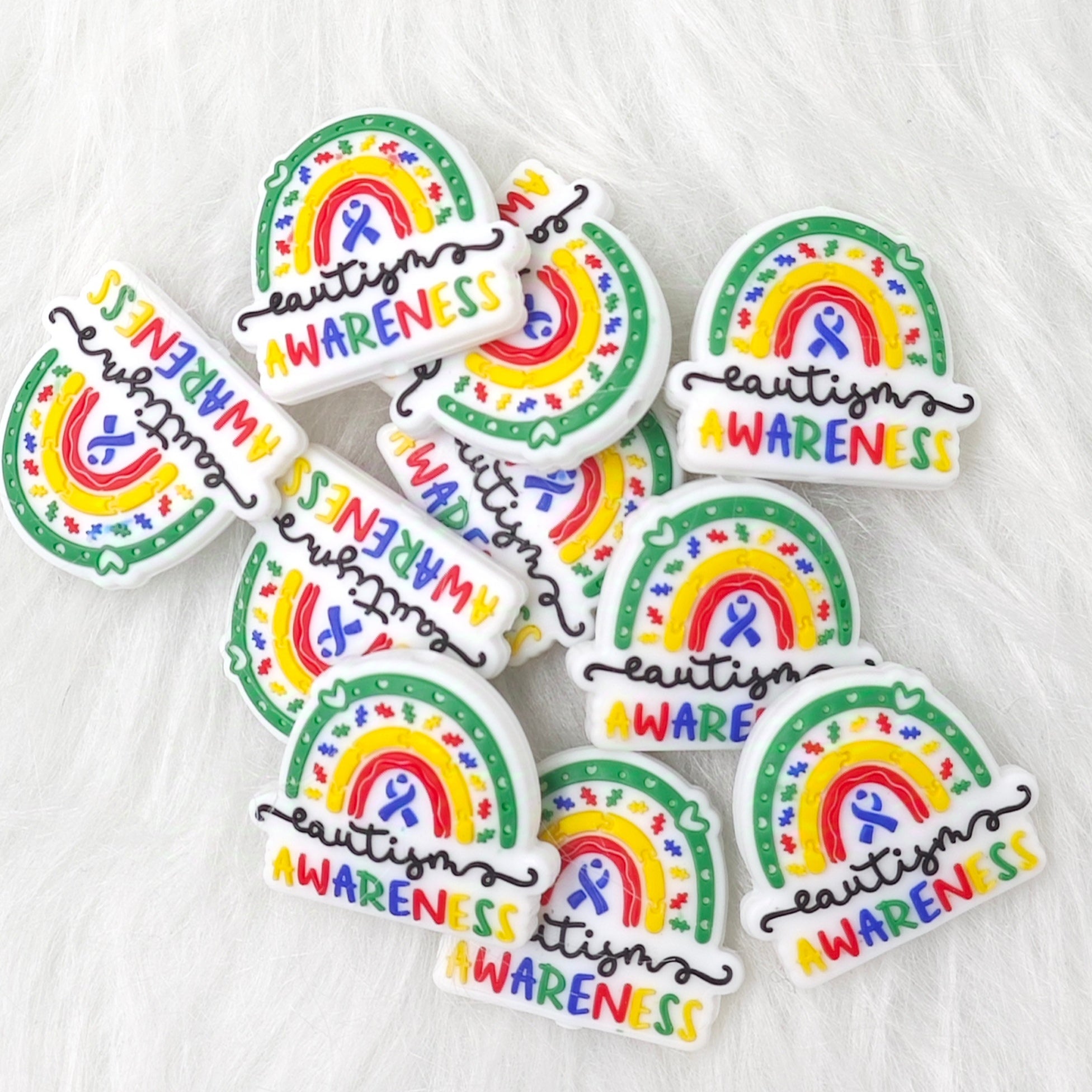 Autism Awareness Silicone Focal Beads Rainbow Focal Beads Funny DIY Accessories