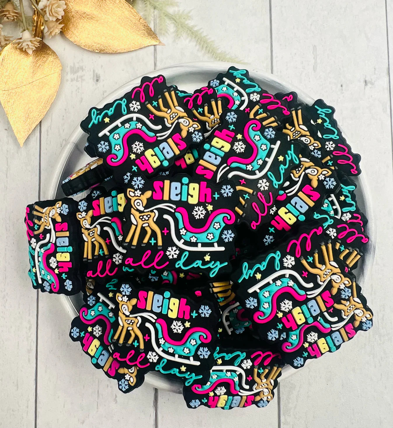 BRIGHT Sleigh All Day Christmas Silicone Focal Beads, Animal Shaped Beads