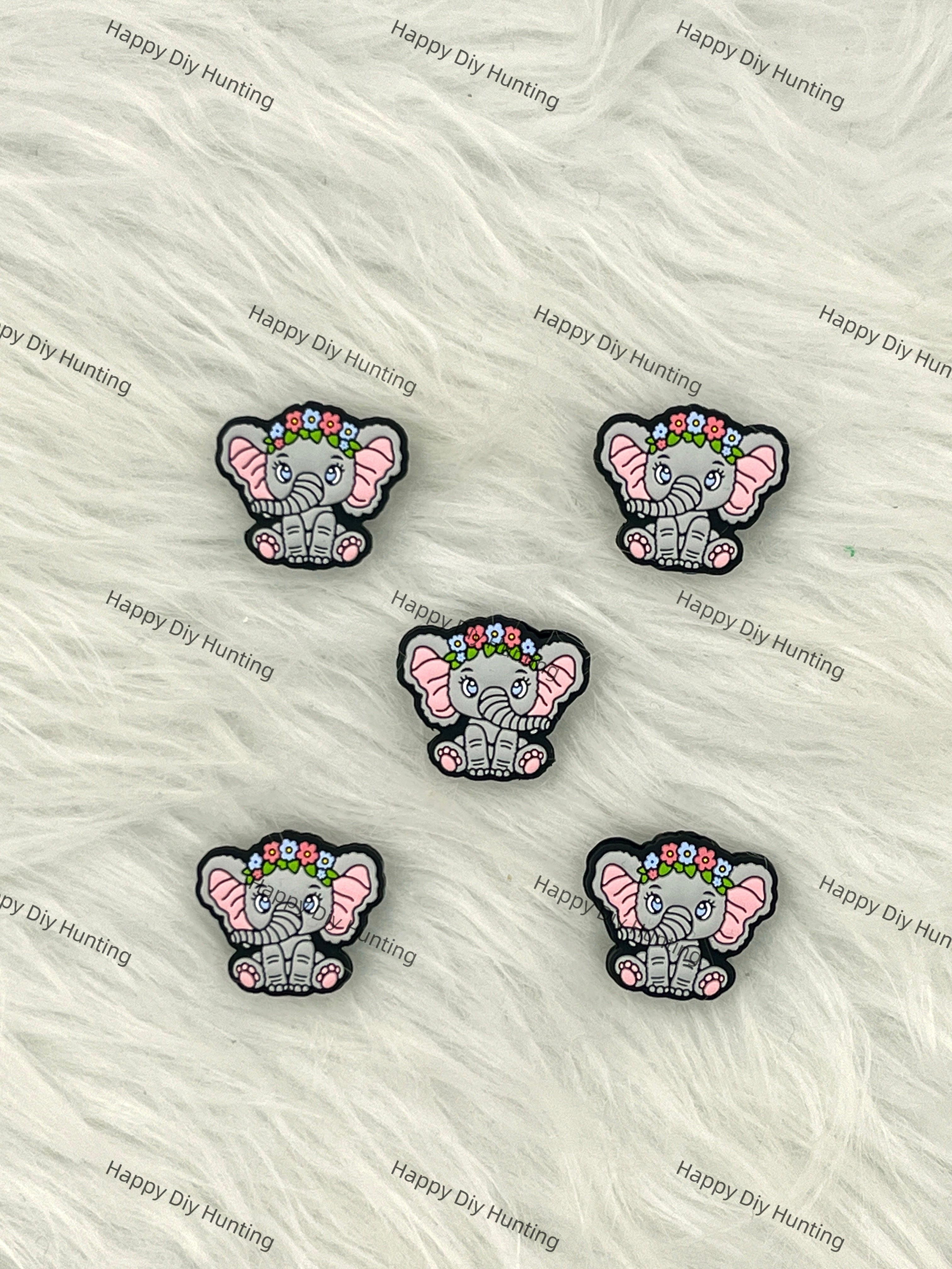 Baby Elephant Wearing A Wreath Silicone Focal Beads wholesale, Silicone focal beads for pens