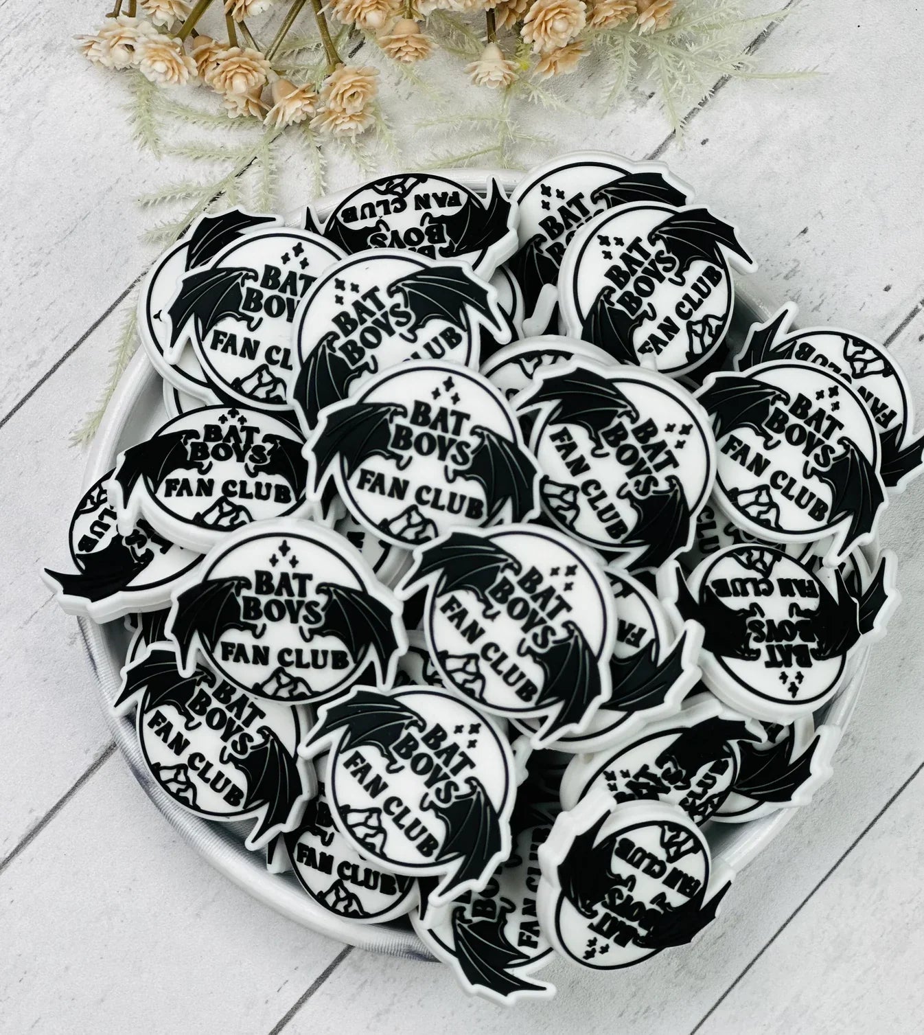 Bat Boys Fan Club Silicone Focal Beads, Quote Focal Beads