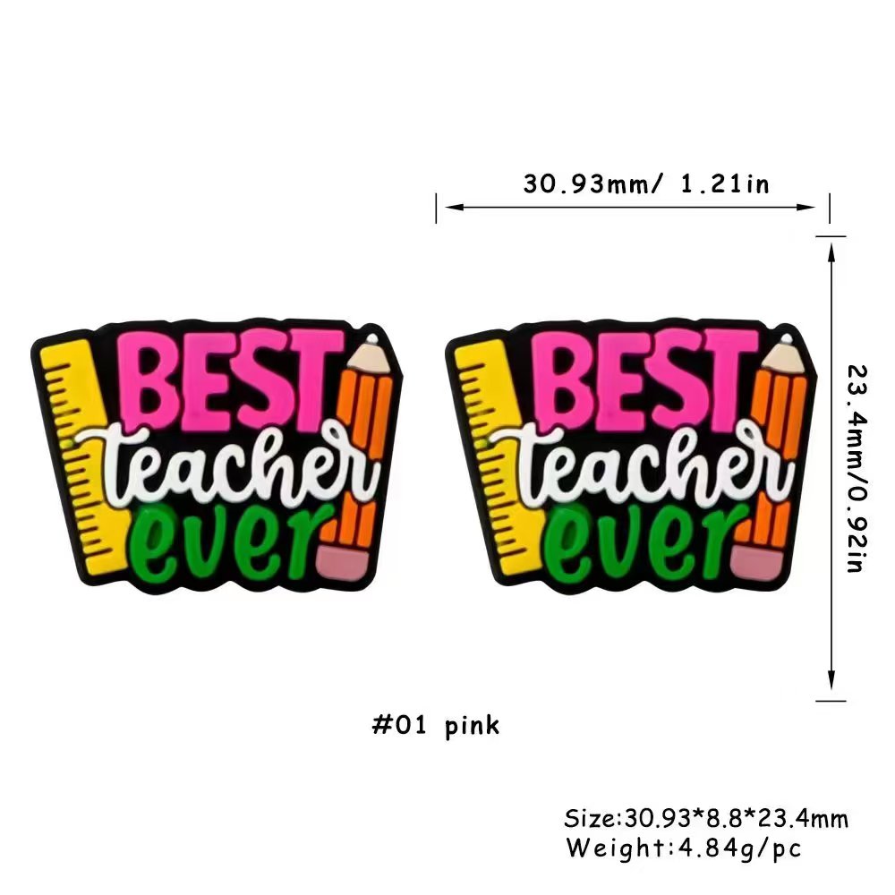 Best Teacher Ever Silicone Focal Beads, Quote Focal Beads