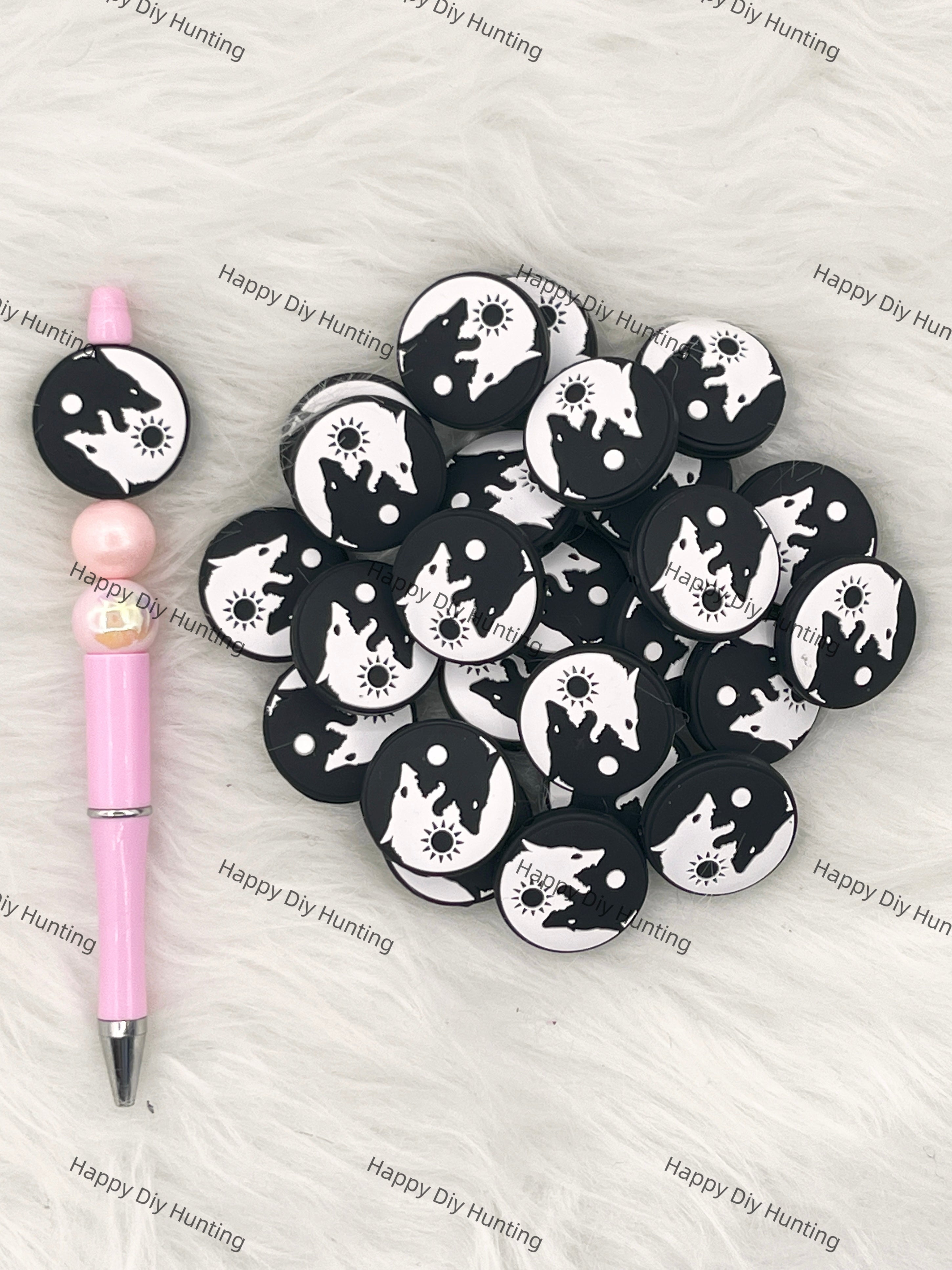 Black And White Sun And Moon Wolf Silicone Focal Beads Wholesale, silicone focal beads for pens