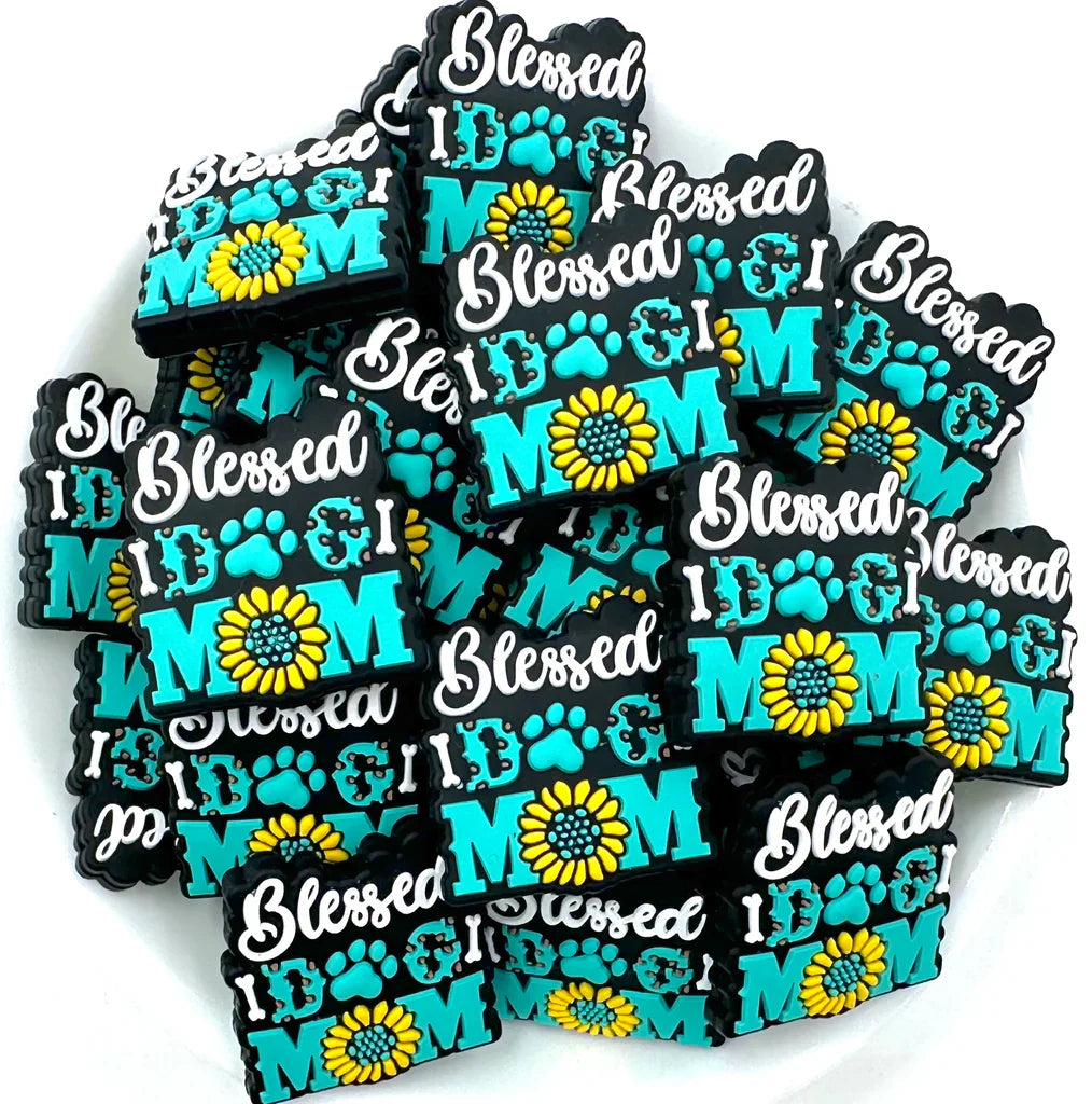 Blessed Dog Mom Silicone Focal Beads, Quote Focal Beads