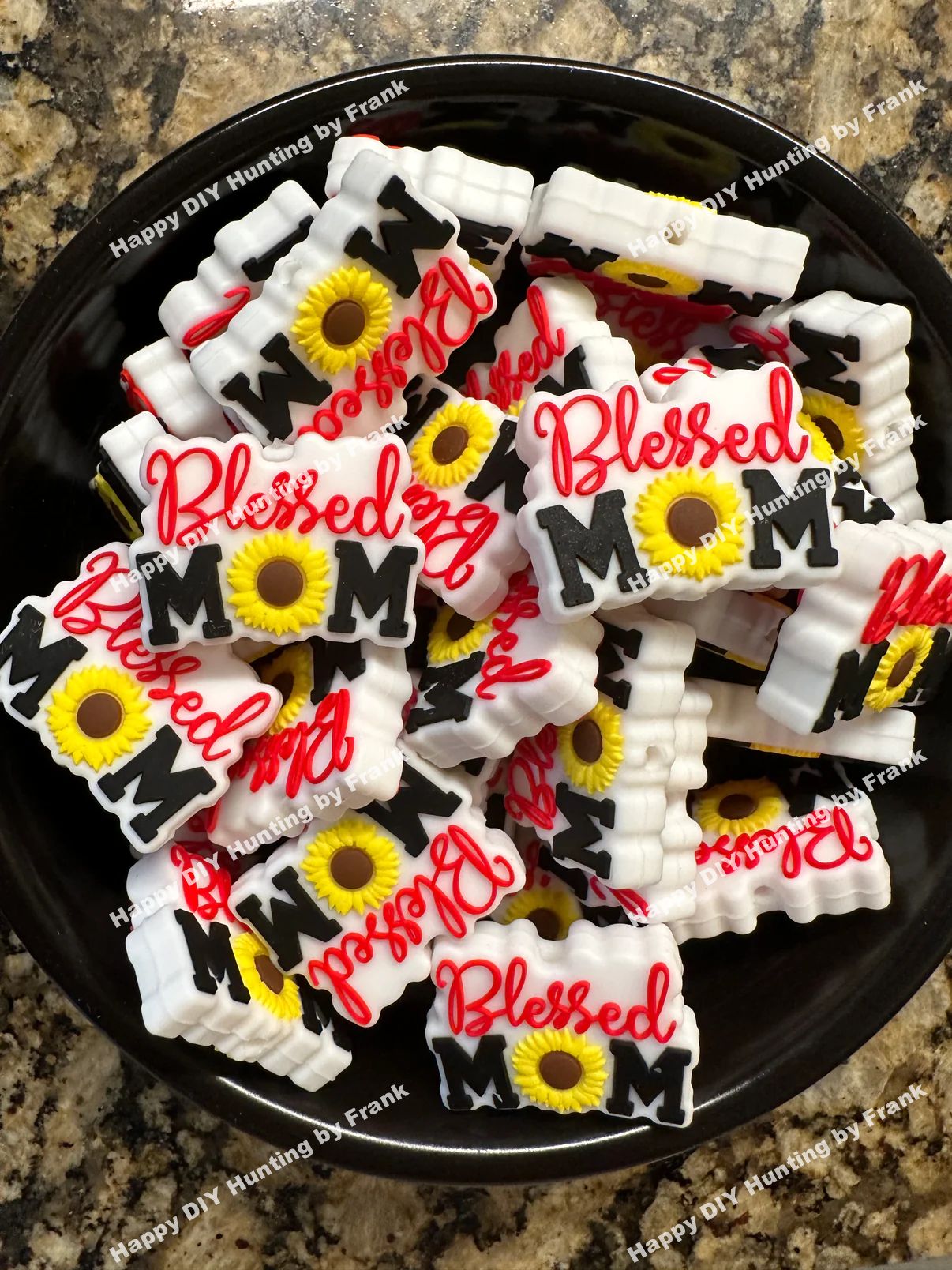 Blessed Mom Silicone Focal Beads DIY Beads Gift Flower Print Beads Mom's Day Gift Idea