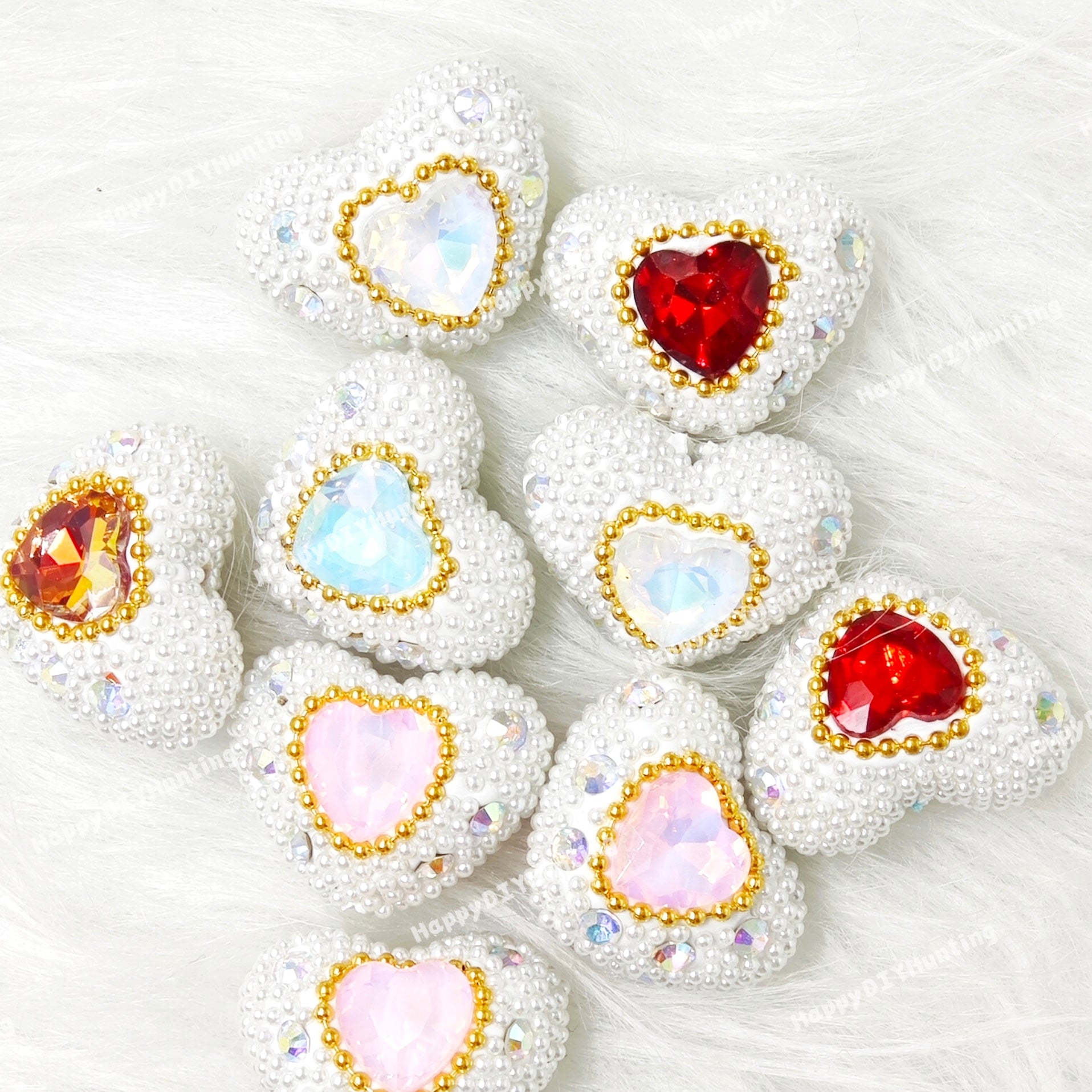 Bling Bling Sparkling Heart Clay Beads with Colorful Rhinestones