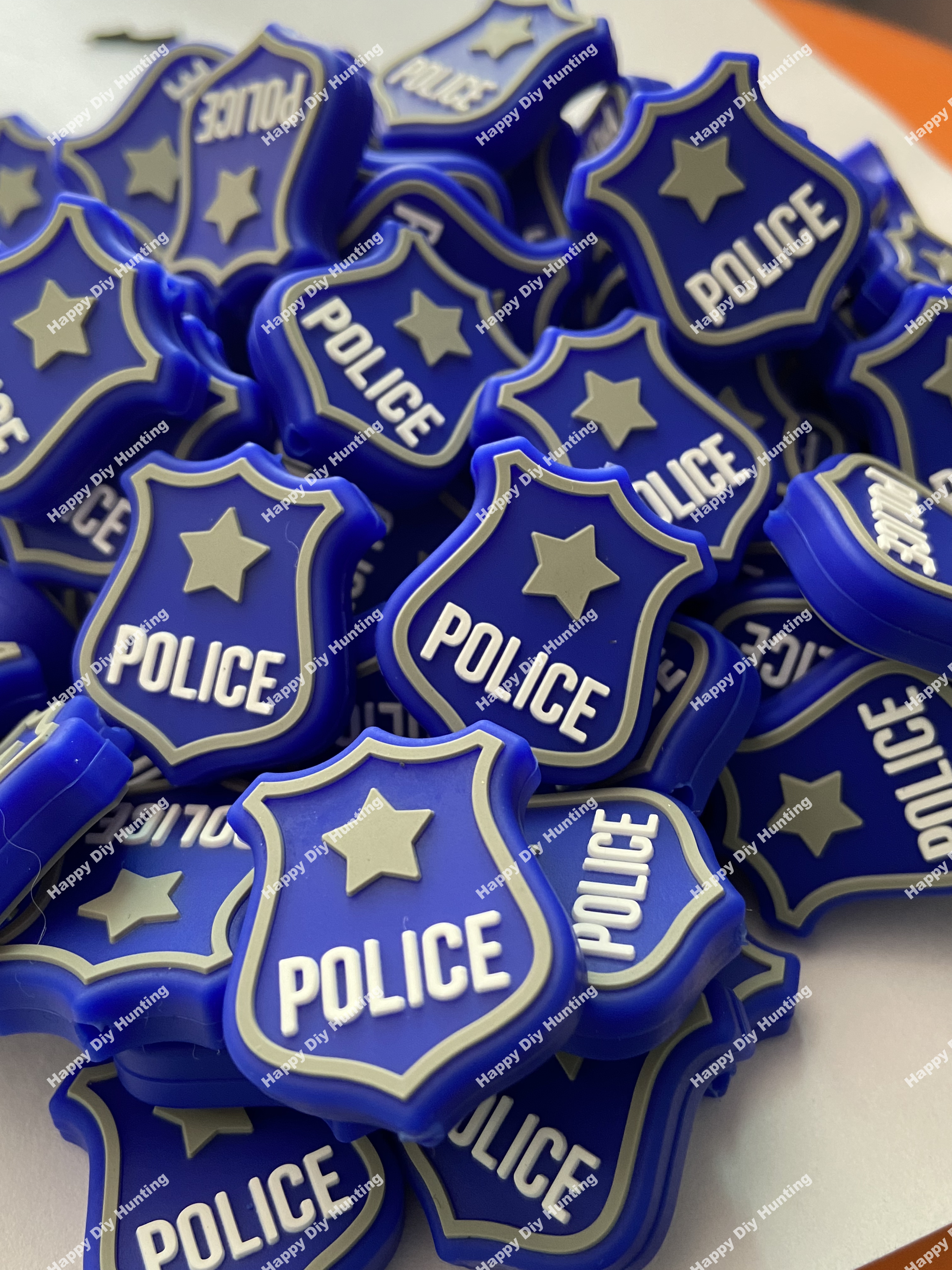 Blue Police Badge Silicone Focal Beads, Police Silicone Pendant, Cop Badge Shaped focal beads
