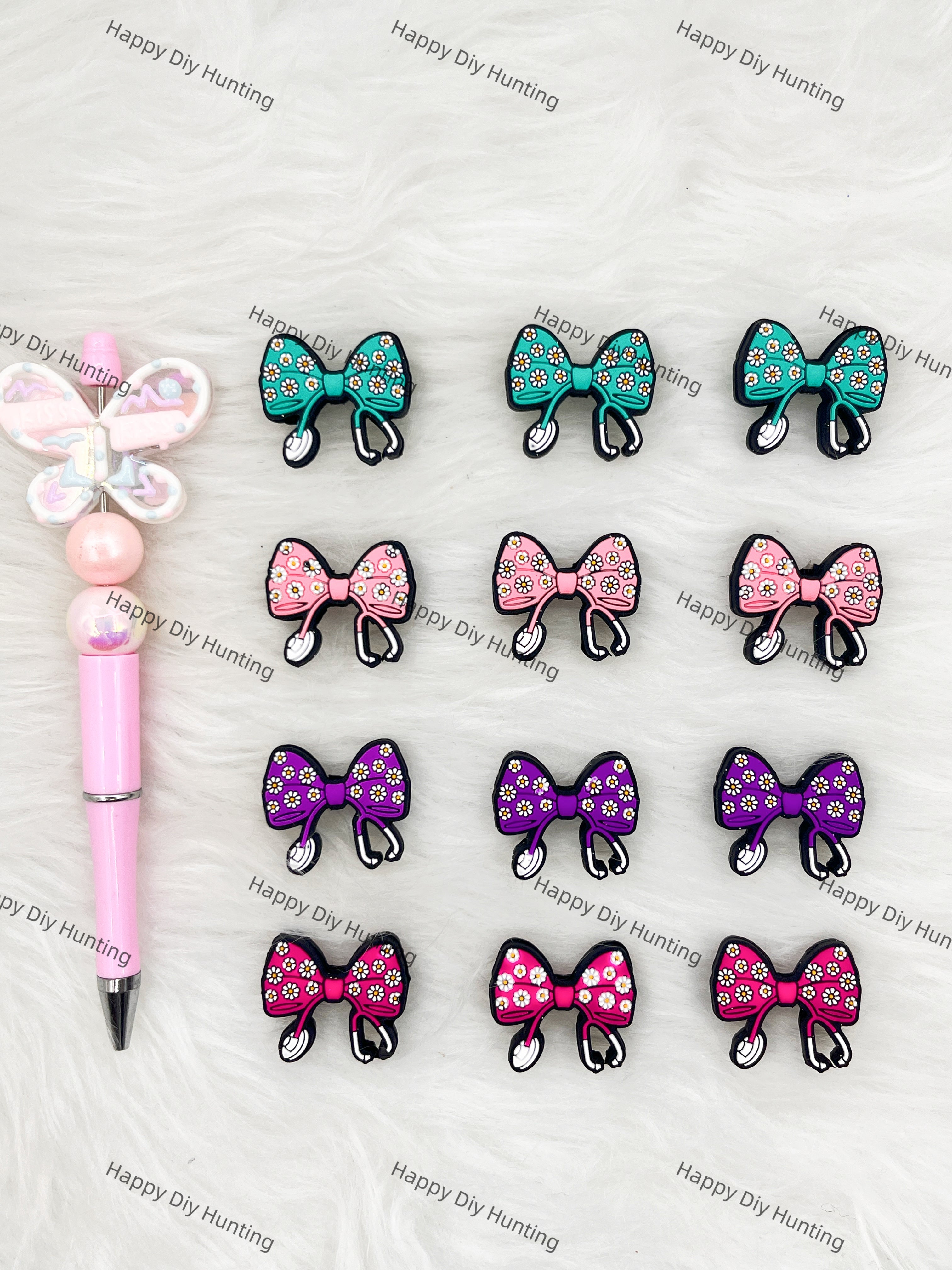 Bowknot With Flowers And Doctor's Receiver Silicone Focal Beads Wholesale, silicone focal beads for pens