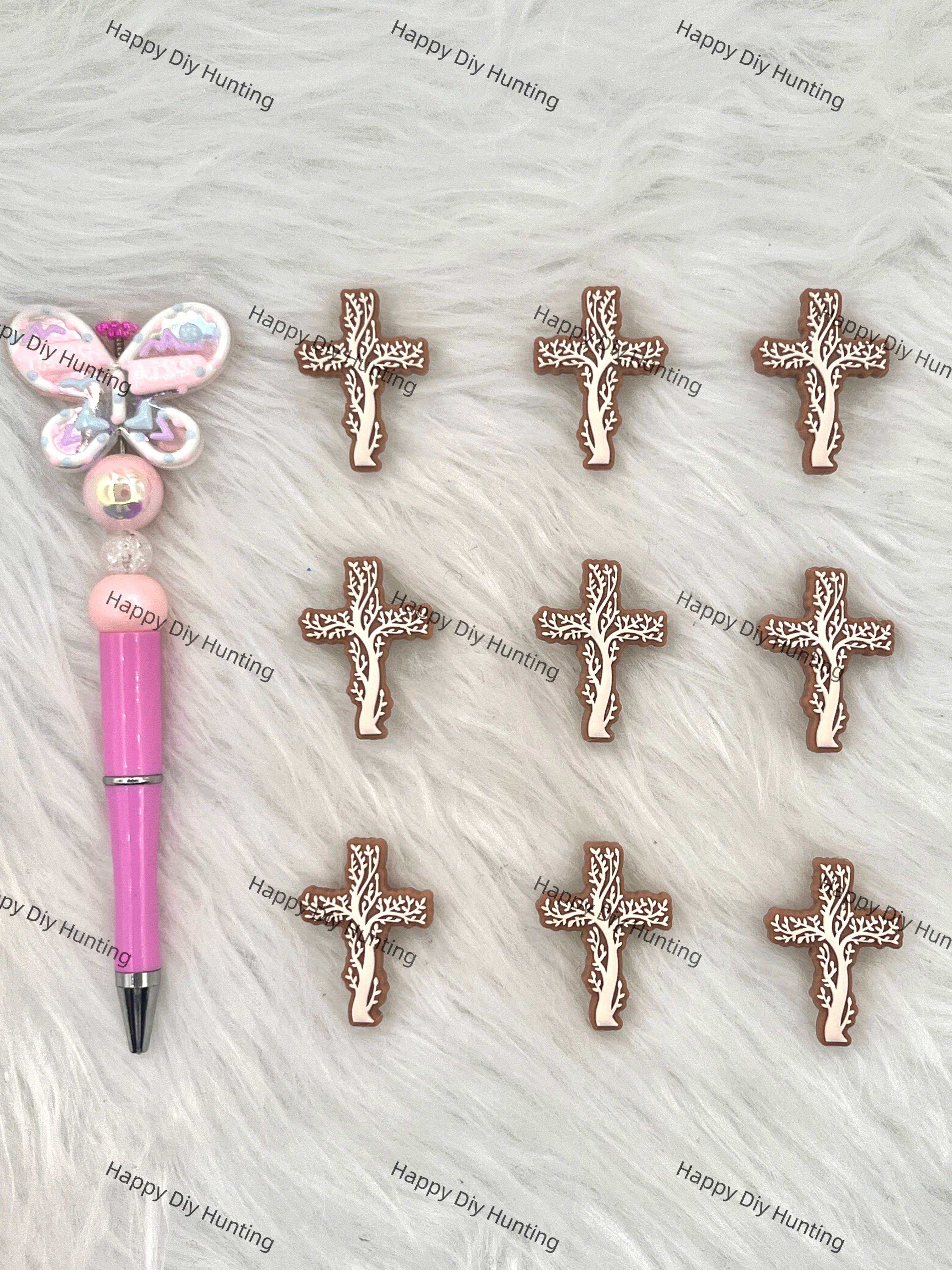 Brown Cross Silicone Focal Beads Wholesale, silicone focal beads for pens