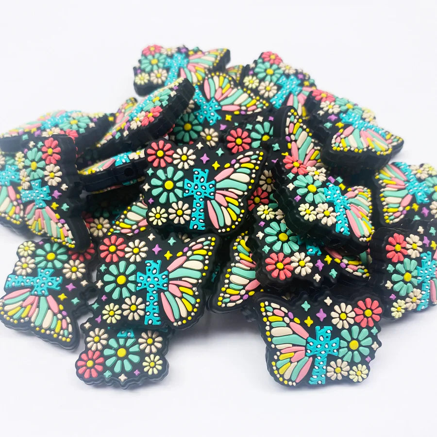 Cross Decor Silicone Focal Beads Butterfly Shape Focal Beads DIY Bulk Faith Silicone Beads Gift