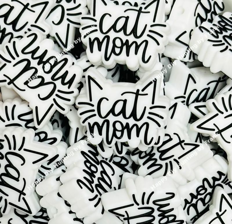 Cat Mom Decoration Beads Cat Print Silicone Focal Beads for DIY Cat Lover Gifts