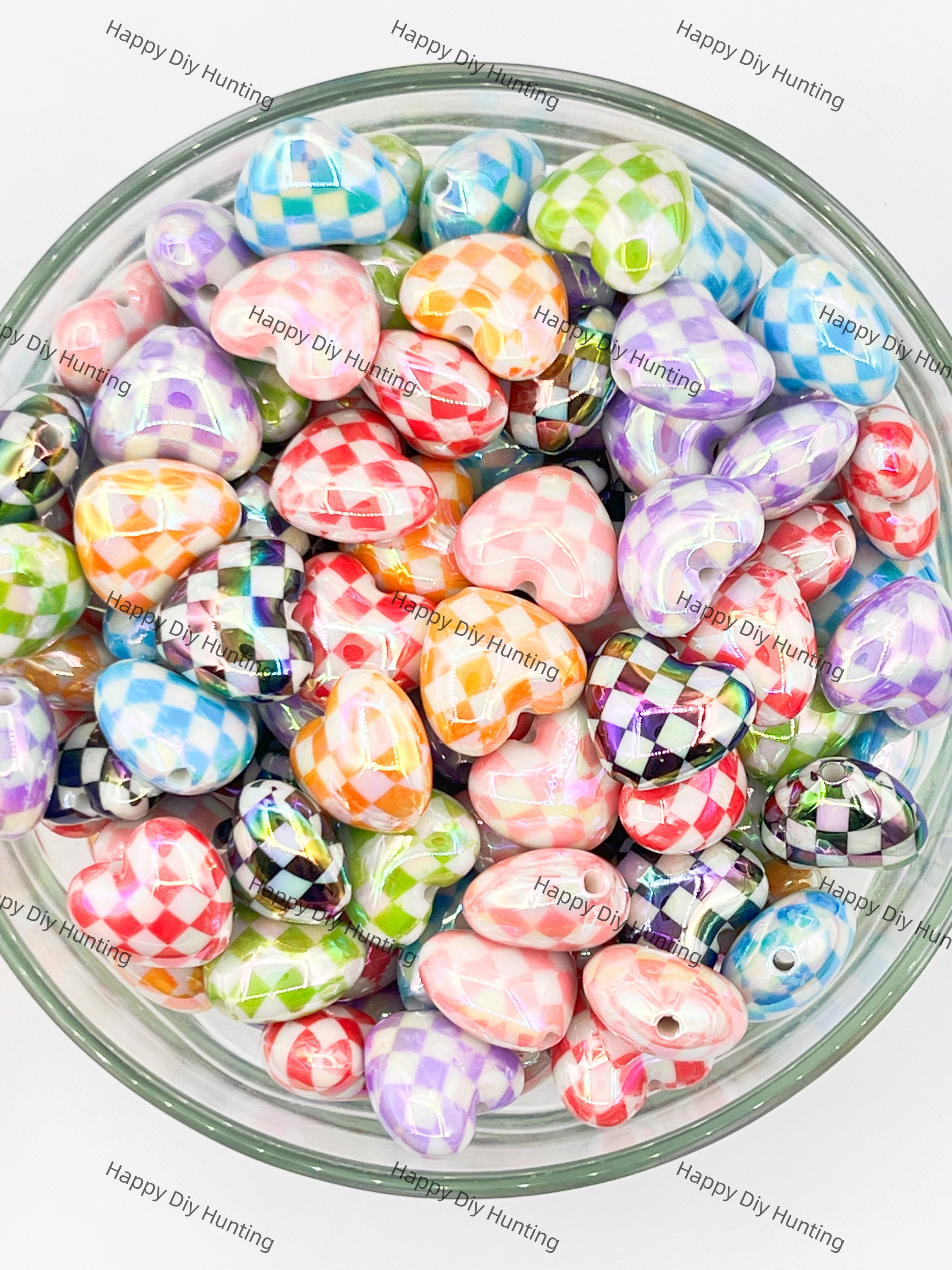 Checkered  Heart Acrylic Beads