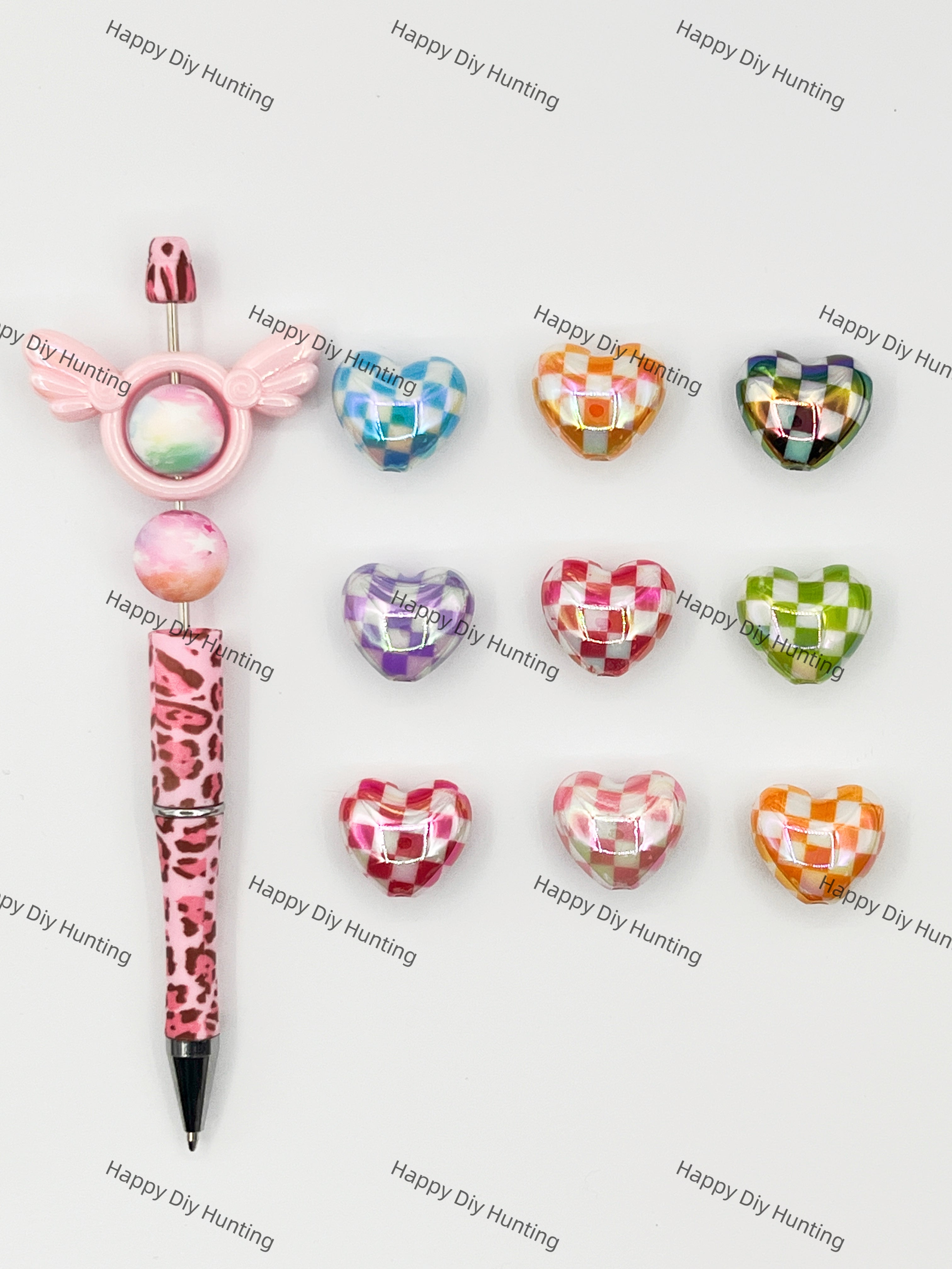 Checkered  Heart Acrylic Beads