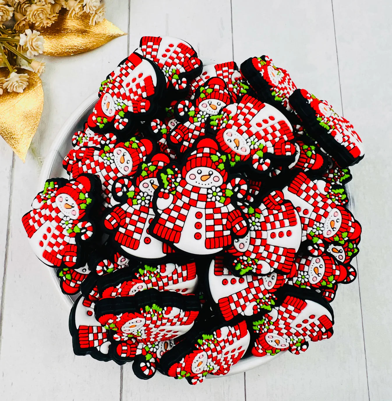 Checkered Snowman  Christmas Silicone Focal Beads