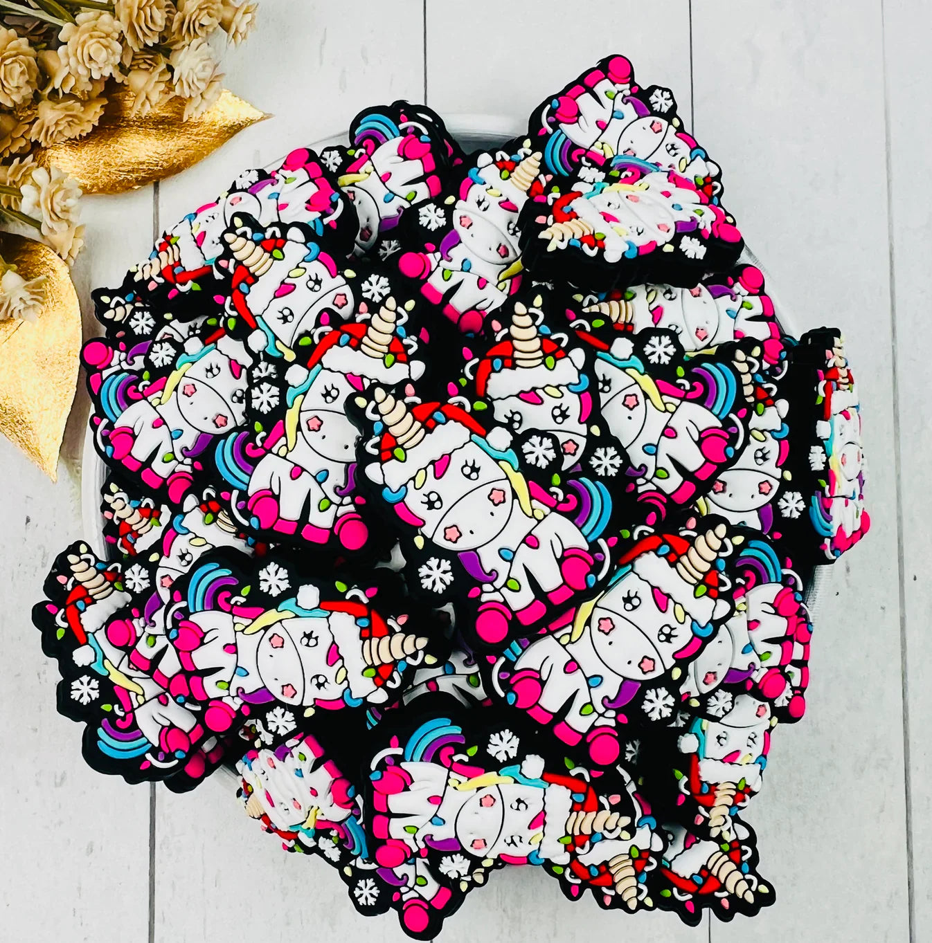 Christmas Unicorn Silicone Focal Beads, Animal Shape Focal Beads