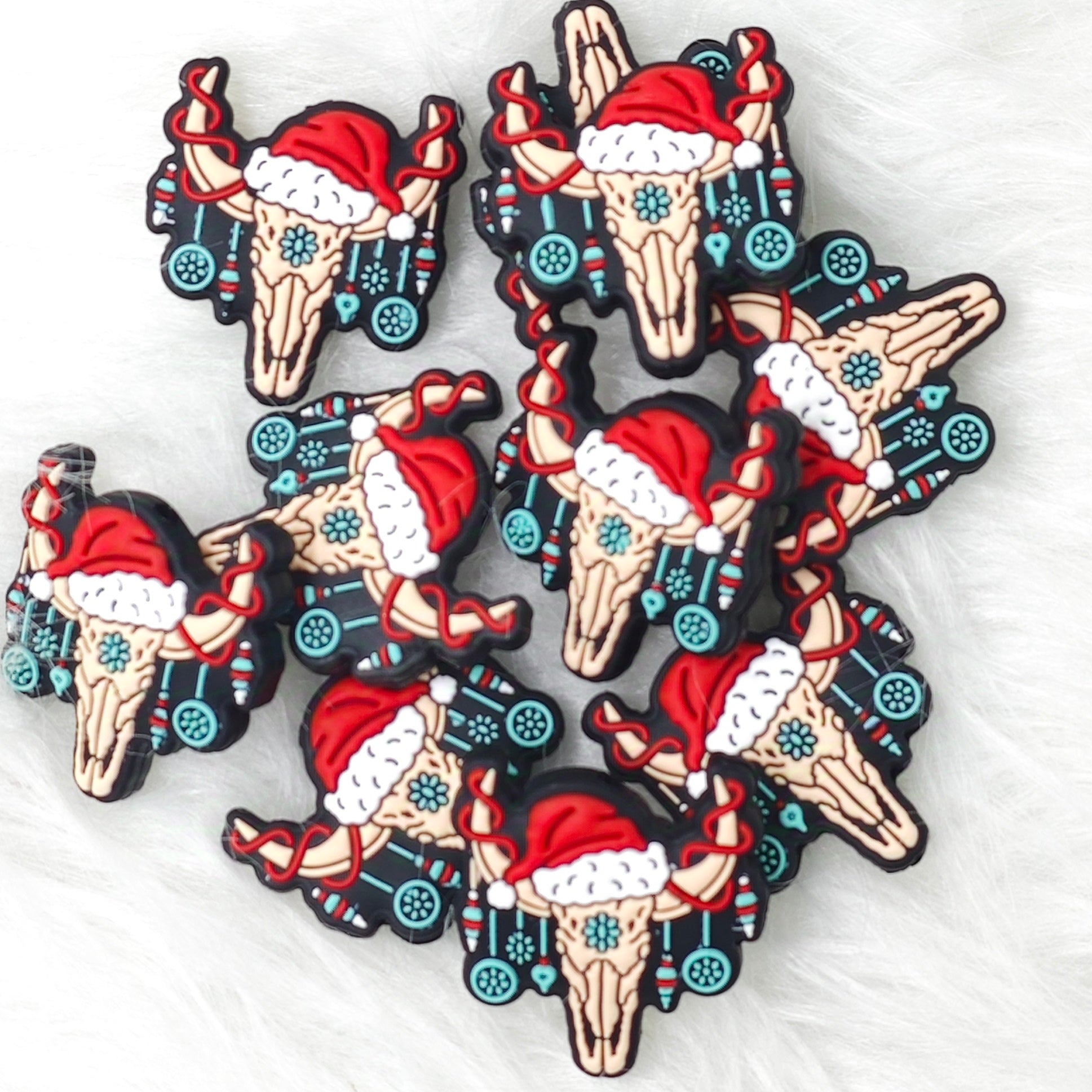 Christmas cow skull Silicone Focal Beads, Cow focal beads, Animal Silicone Beads, Foal beads  Wholesale