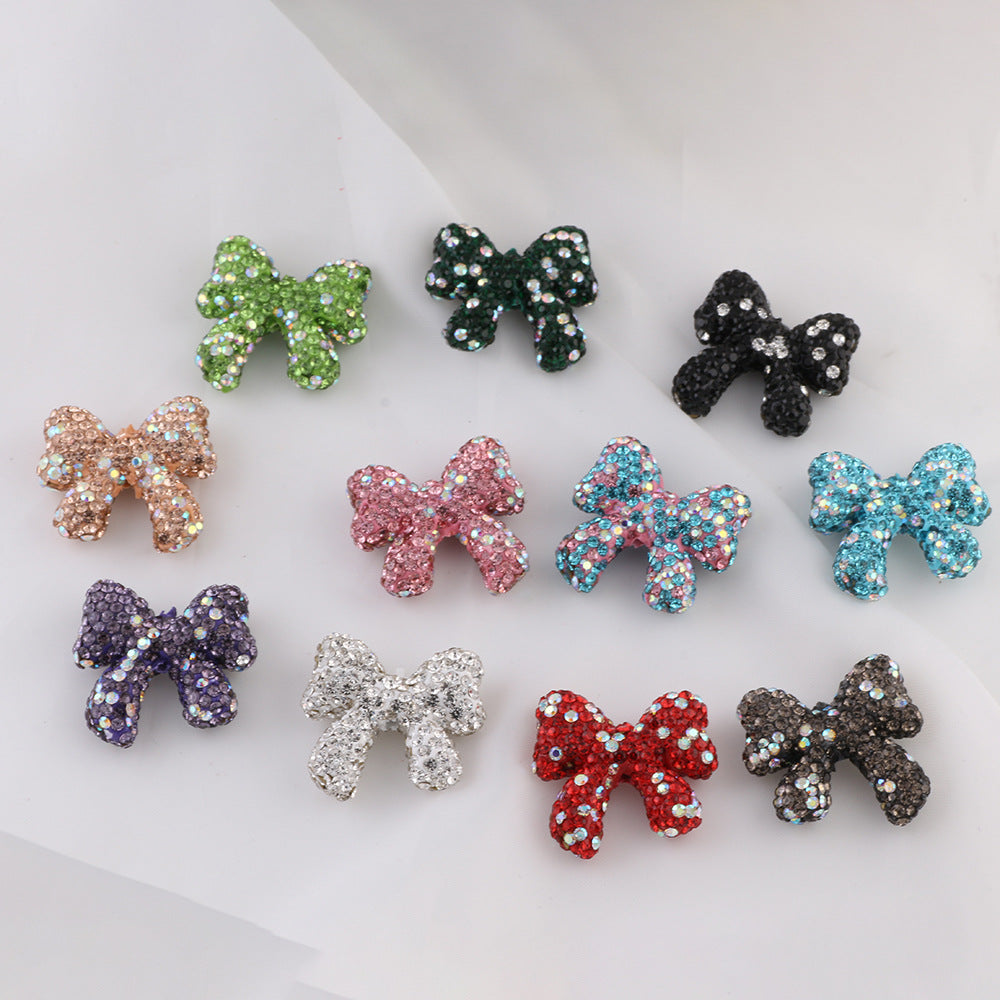Bow Shape Hollow Clay Beads with Colorful Rhinestones