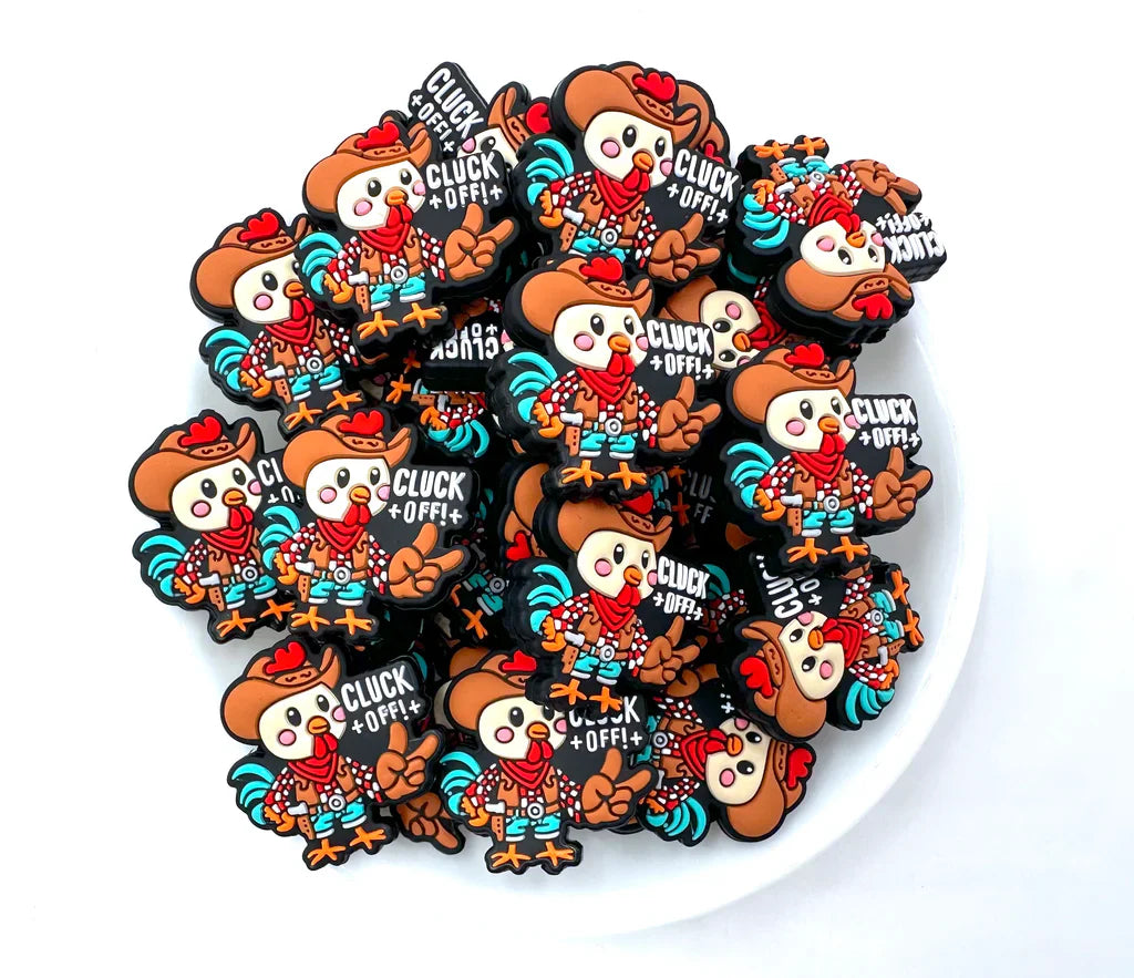 Cluck Off Chicken Silicone Focal Beads, Quote Focal Beads