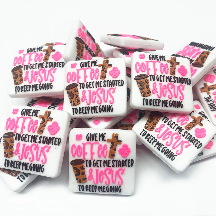 Faithful Saying Focal Beads Wholesale Silicone Beads DIY Gift Coffee to Get Me Started and Jesus to Keep Me Going