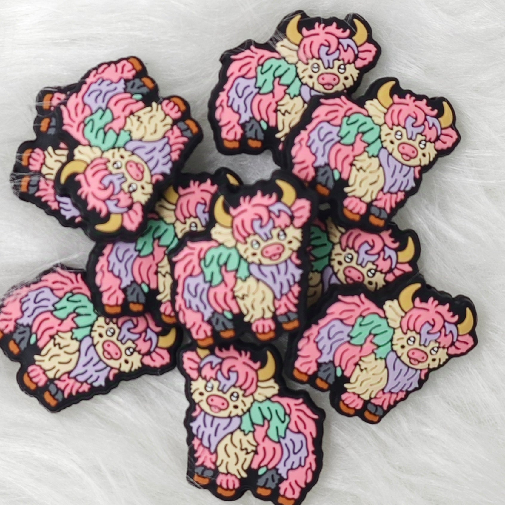 Colorful Highland Cow Silicone Focal Beads Wholesale , Animal Shaped Beads