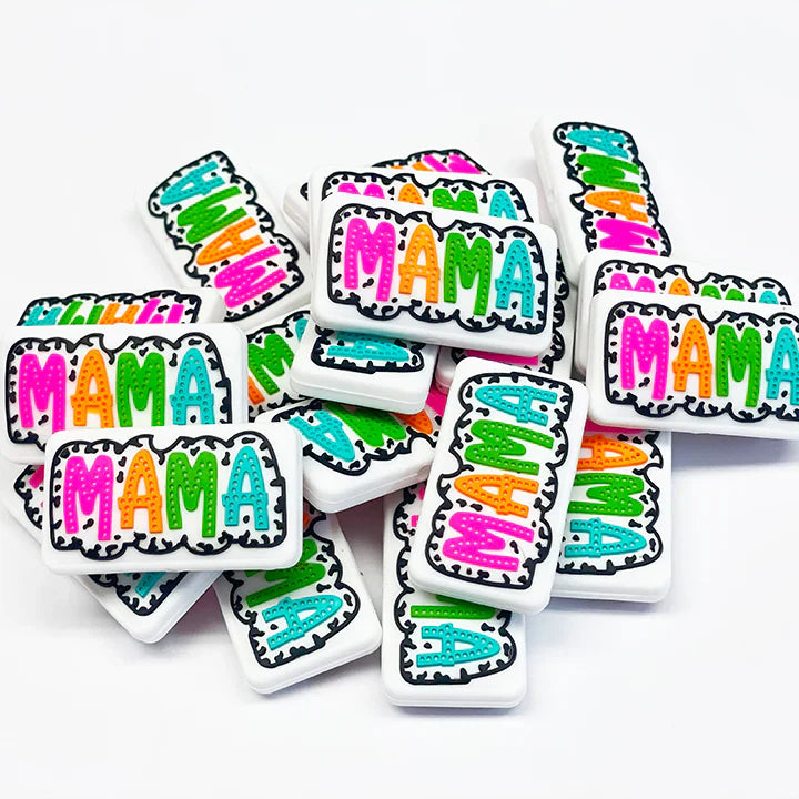Colorful Mama (Stitched) Silicone Focal Beads, Quote Focal Beads