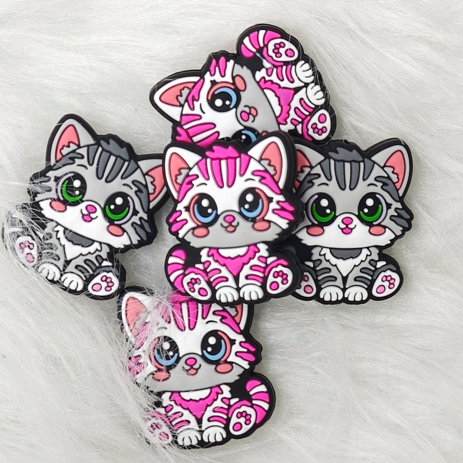 Colorful cat Silicone Focal Beads wholesale, Animal Shaped Beads