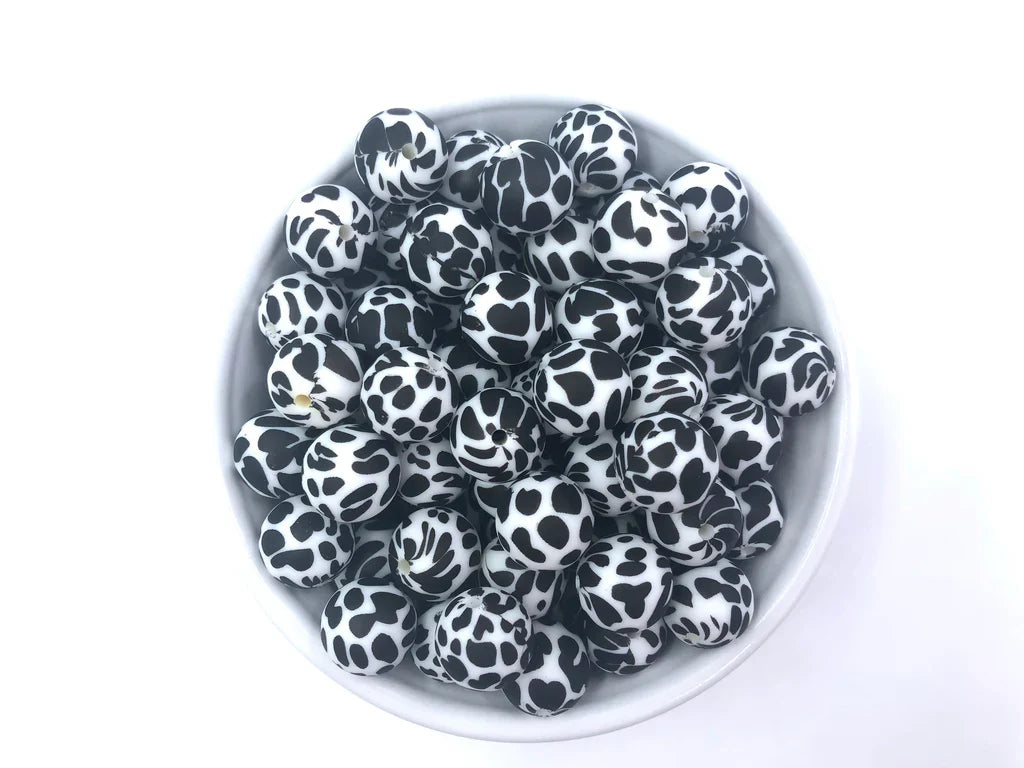 15mm Cow Printed Silicone Beads 15mm