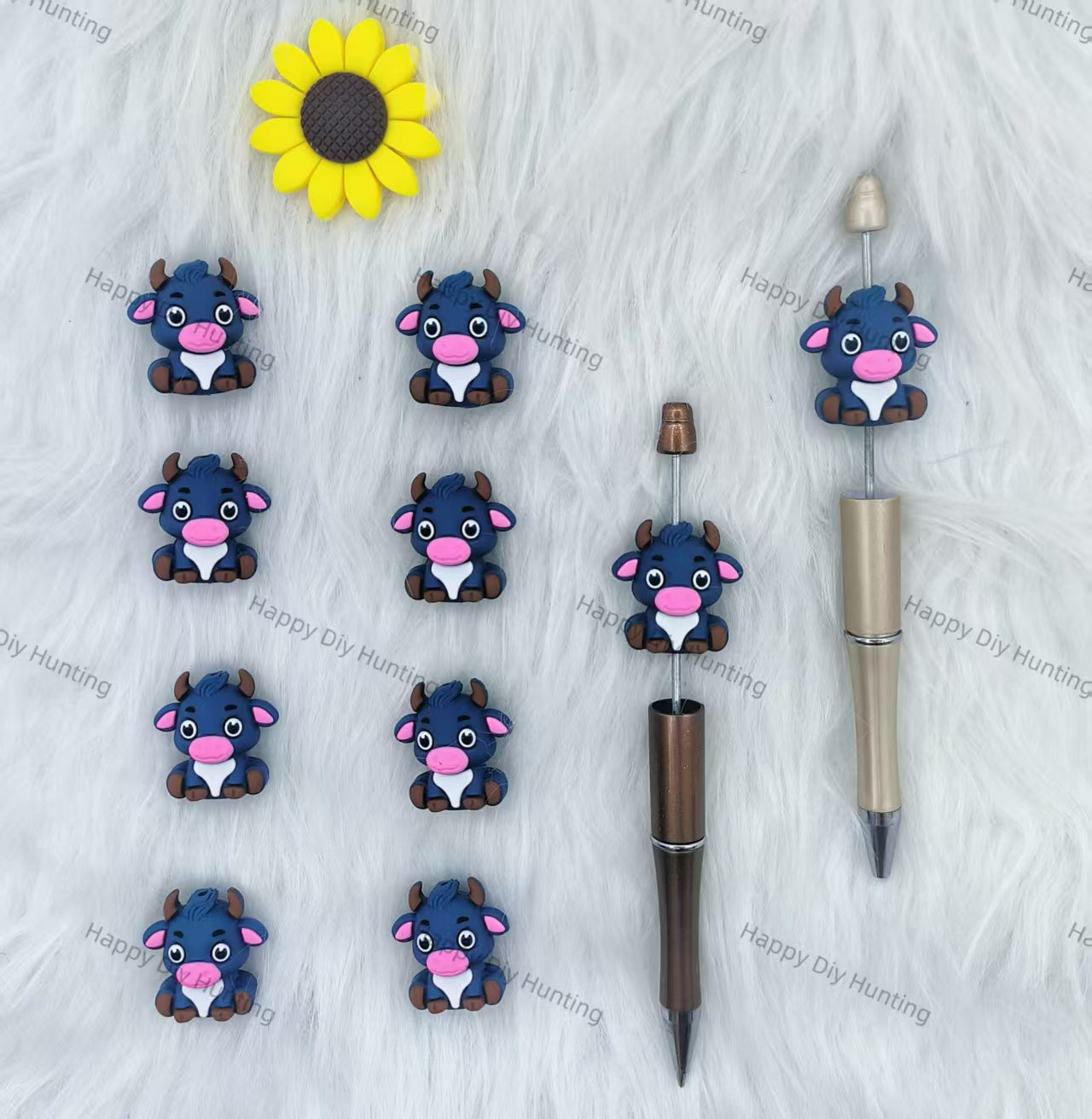 3D Dark Blue Cow Silicone Focal Beads Wholesale, silicone focal beads for pens