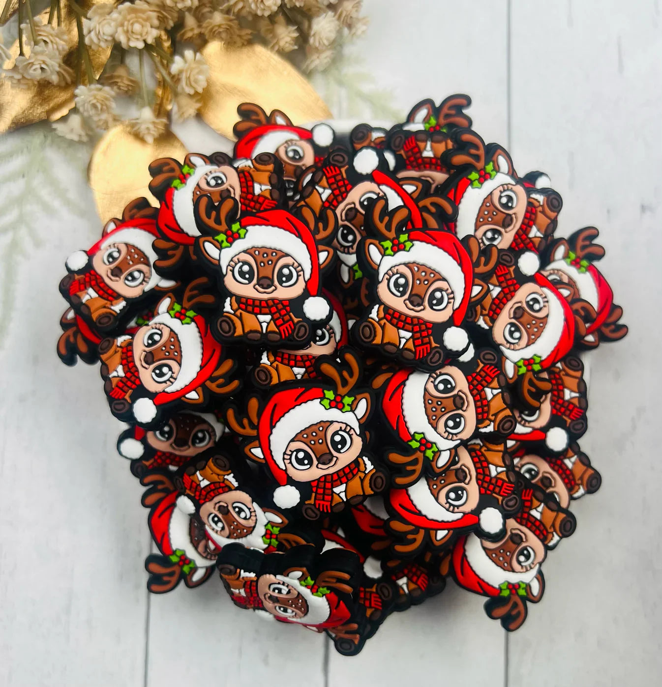 Cozy Comet Reindeer Silicone Focal Beads, Christmas Focal Beads