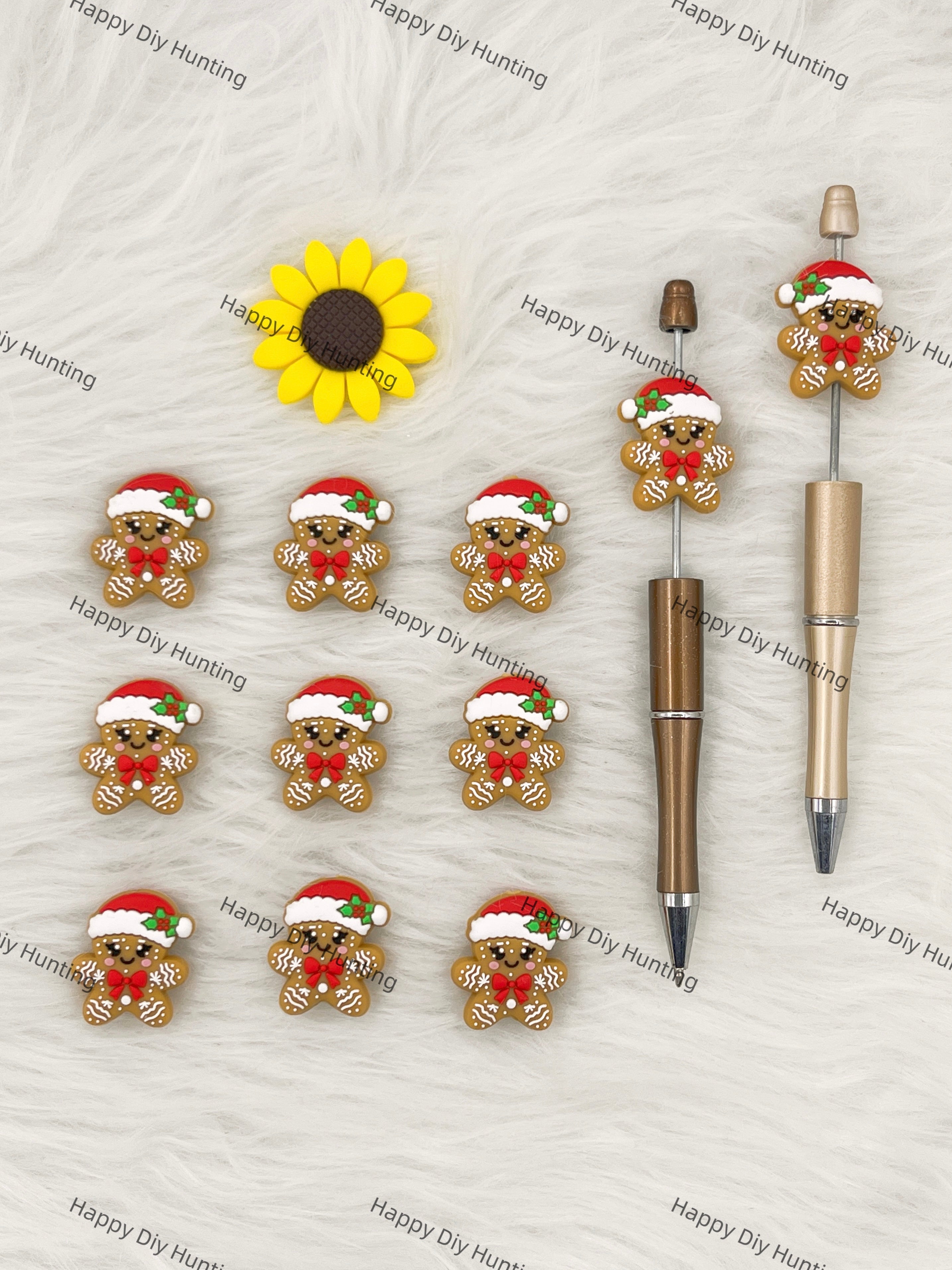 Cute Christmas Gingerbread Man Silicone Focal Beads Wholesale, silicone focal beads for pens