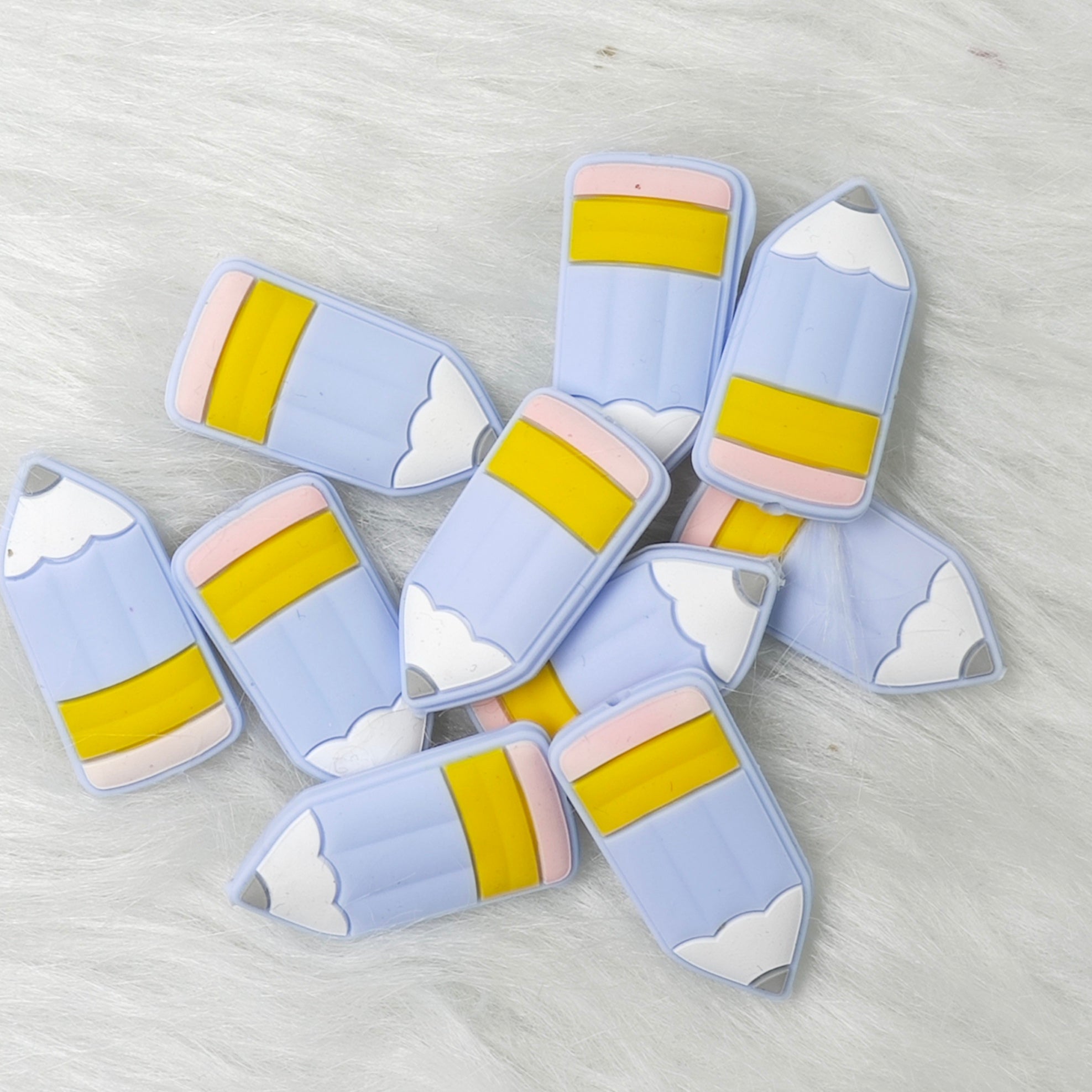 Cute blue pencil Silicone Focal Beads Wholesale, Teacher Focal Beads