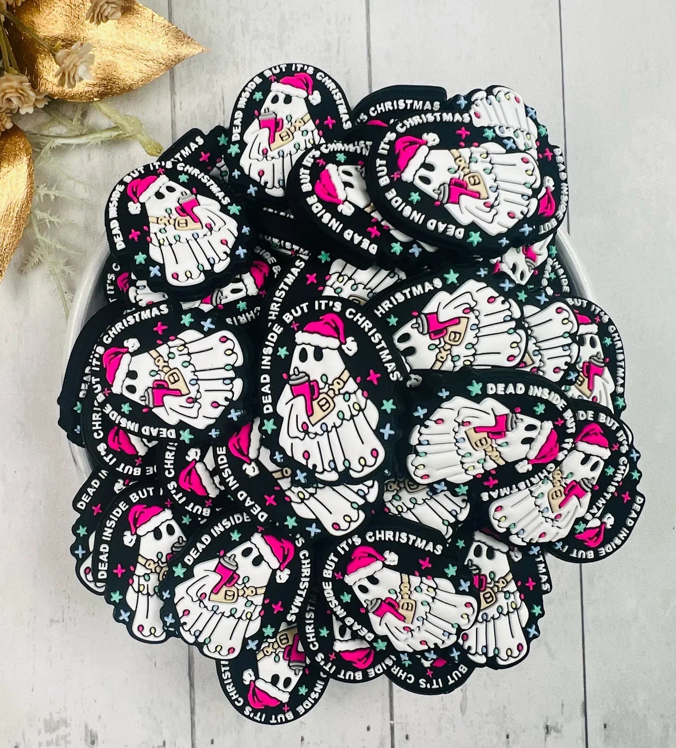 Dead Inside But It's Christmas Silicone Focal Beads, Christmas Focal Beads