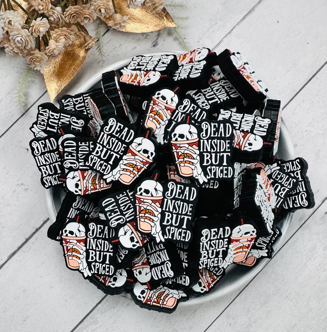 Dead Inside But Spiced Silicone Focal Beads, Halloween Focal Beads