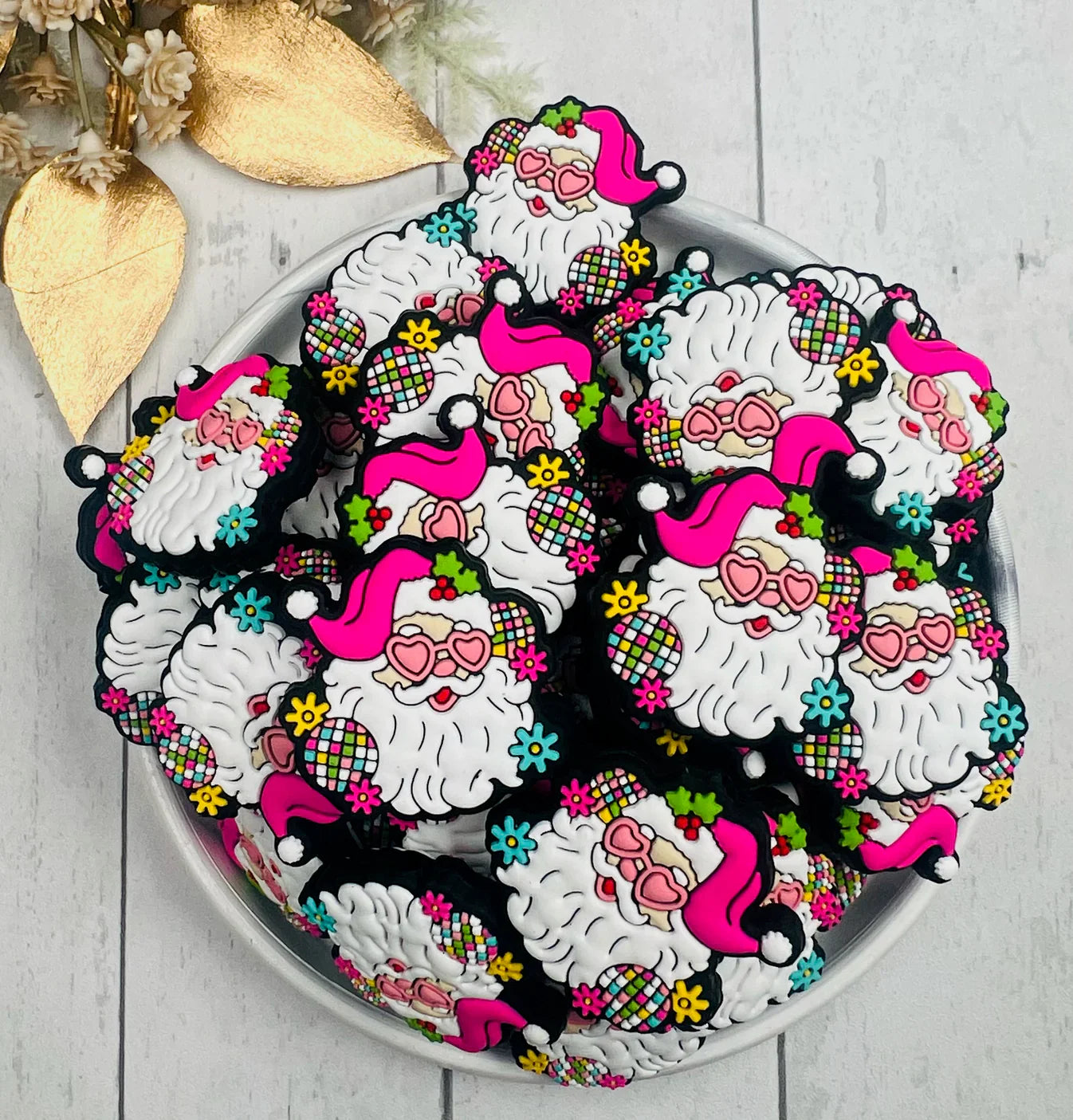 Disco Claus Christmas Silicone Focal Beads, Christmas Focal Beads