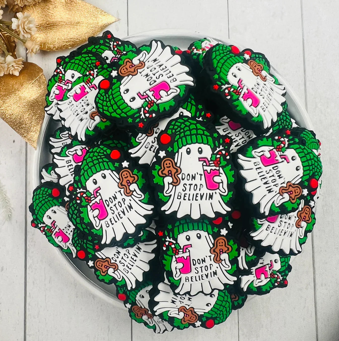 Don't Stop Believin' GHOST Christmas Silicone  Focal Beads, Christmas Focal Beads