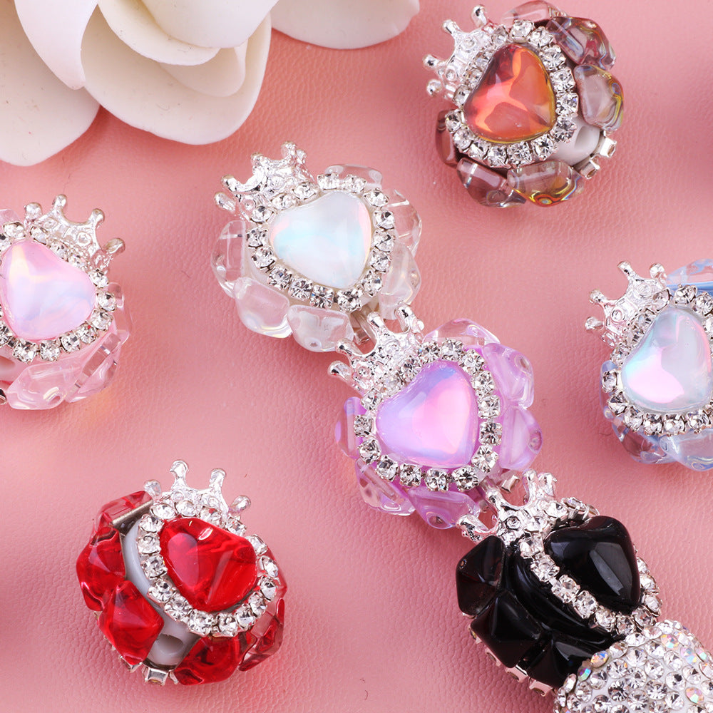 Fancy Heart Beads with Crown & Rhinestone