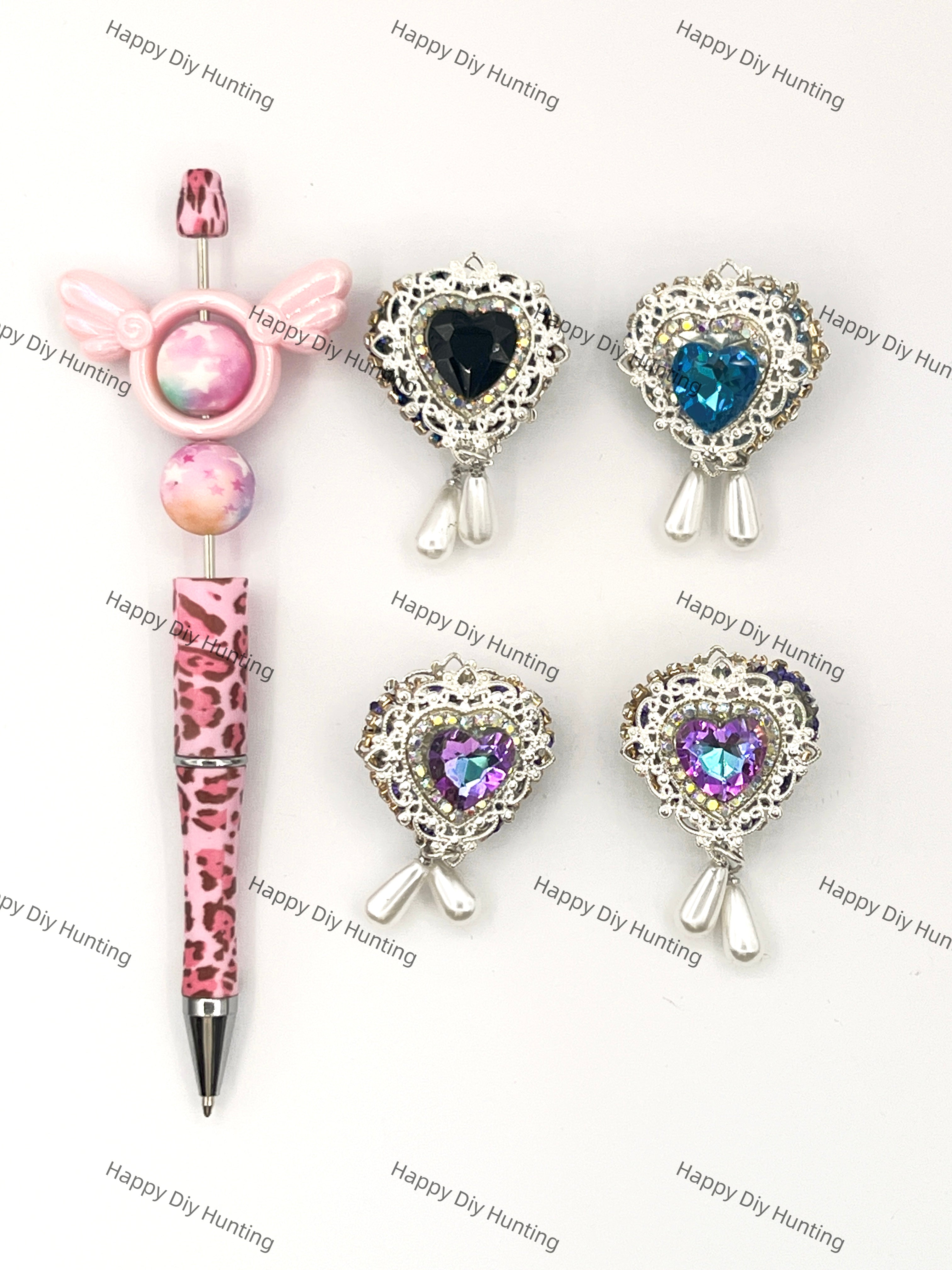Fancy Heart Rhinestone Beads with Dangling Pearls