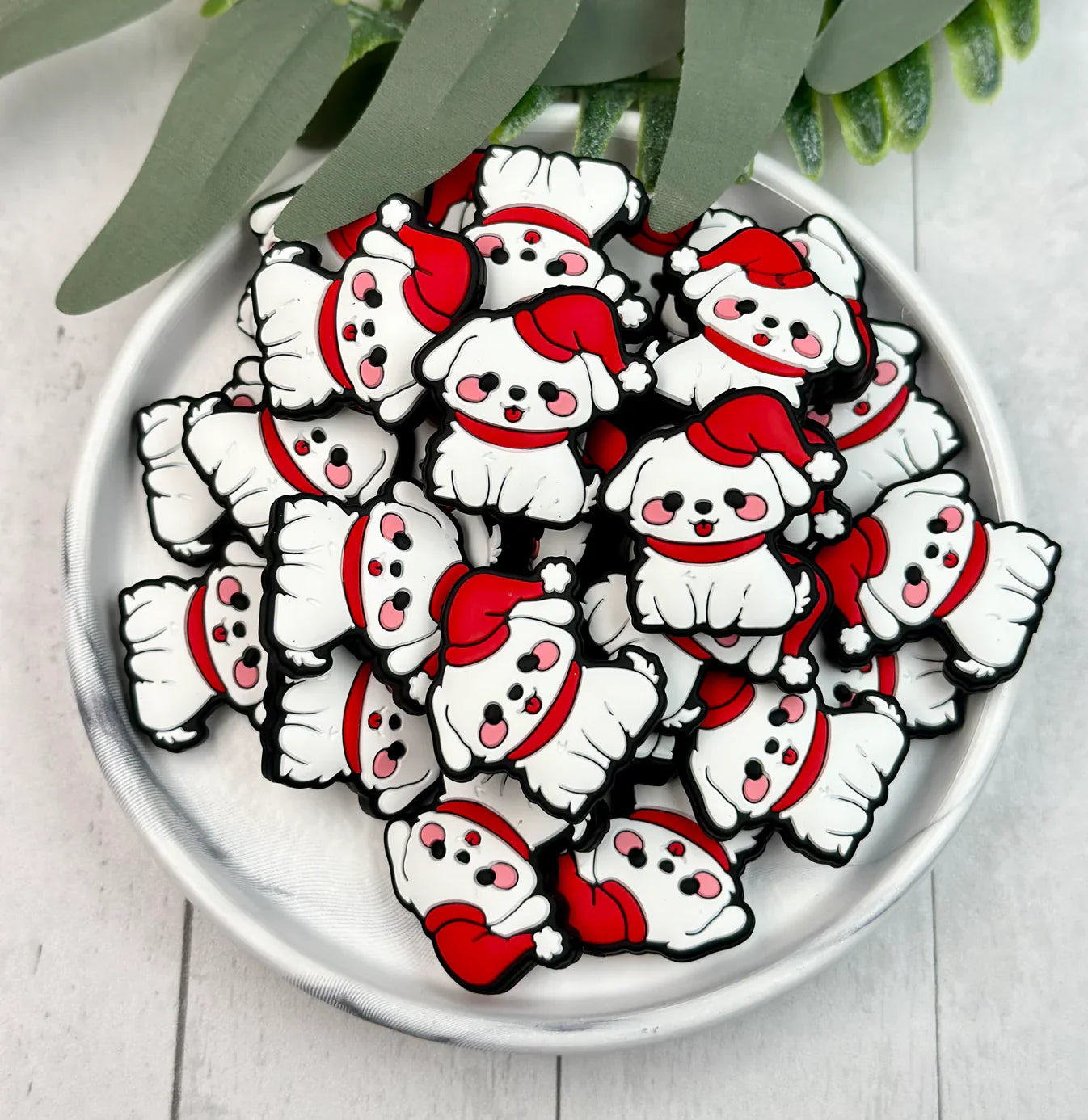 Christmas Puppy Silicone Focal Beads, Animal Shaped Focal Beads