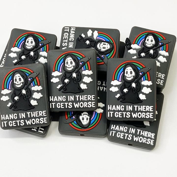 Hang In There, It Gets Worse Silicone Focal Beads, Quote Focal Beads