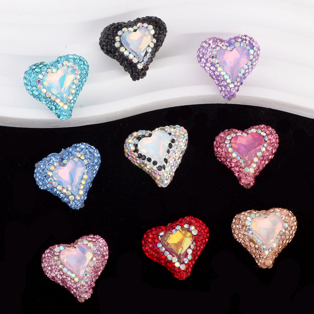 Heart Shape Clay Beads with  Rhinestone
