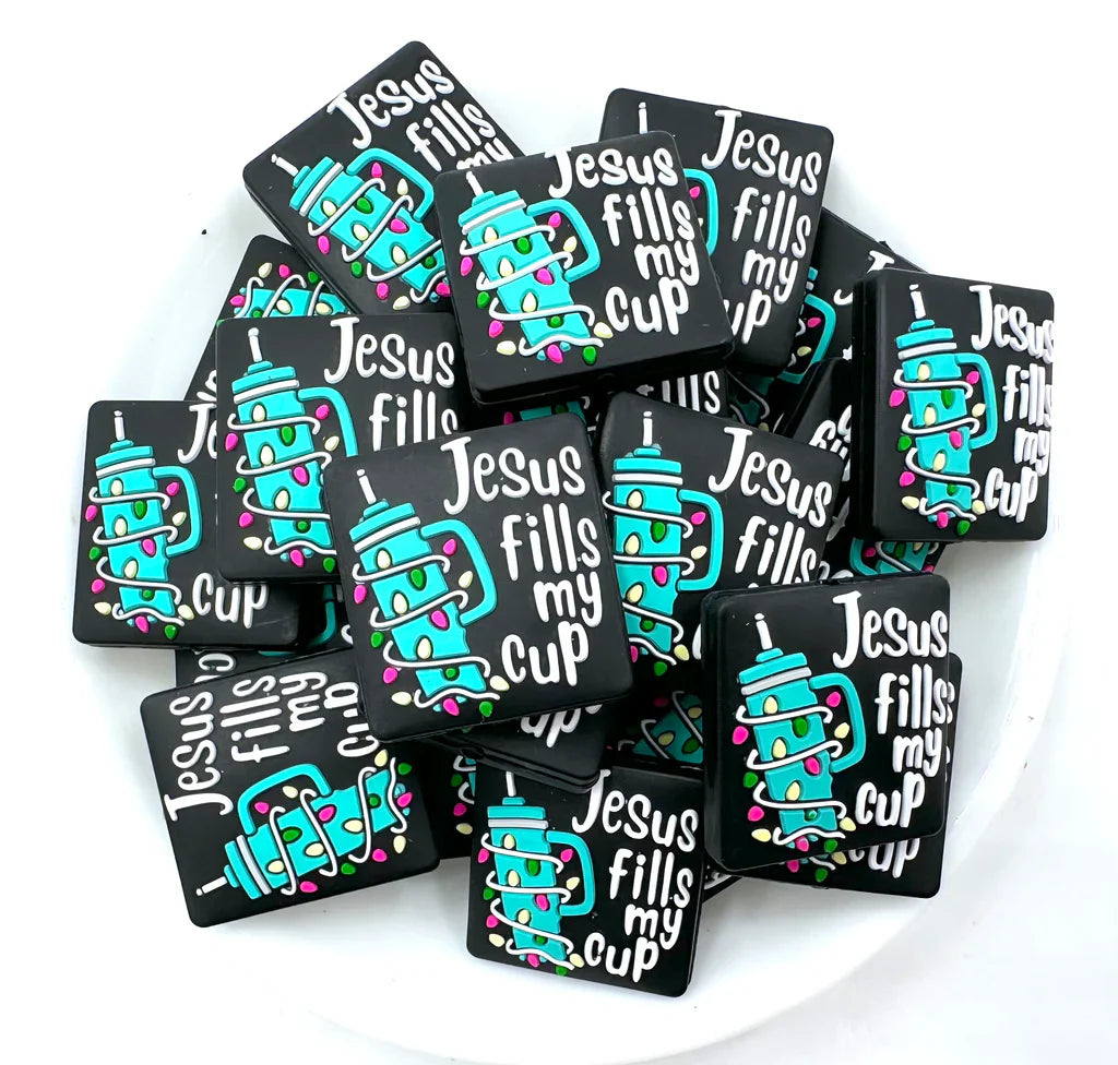 Jesus Fills My Cup Christmas Silicone Focal Beads Wholesale Faith Focal Beads DIY Prayer Beads