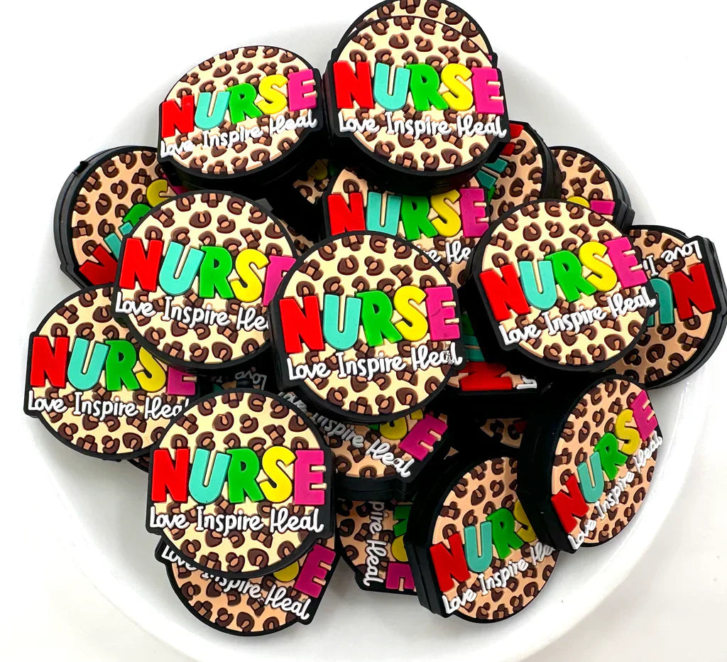 Love, Inspire, Heal Nurse Silicone Focal Beads Nurse Focal Beads Printed Focal Beads for DIY Presents