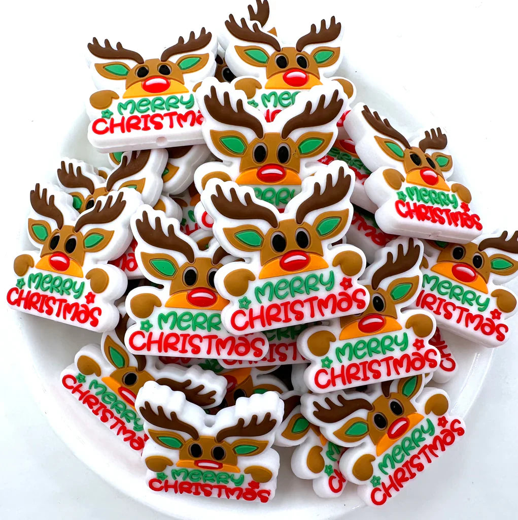 Merry Christmas Deer Silicone Focal Beads , Christmas Focal Beads