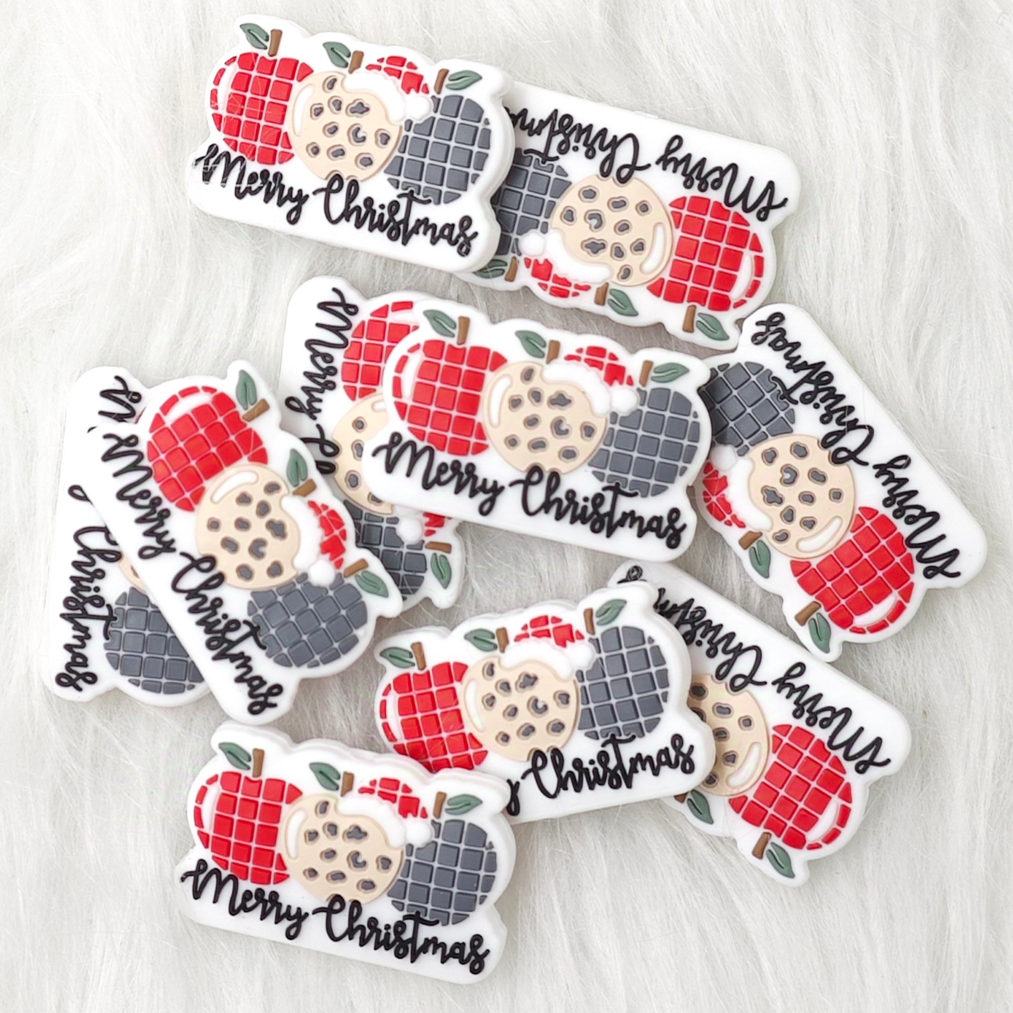 Merry Christmas Teacher Apple Silicone Focal Beads Wholesale, Teaching focal beads