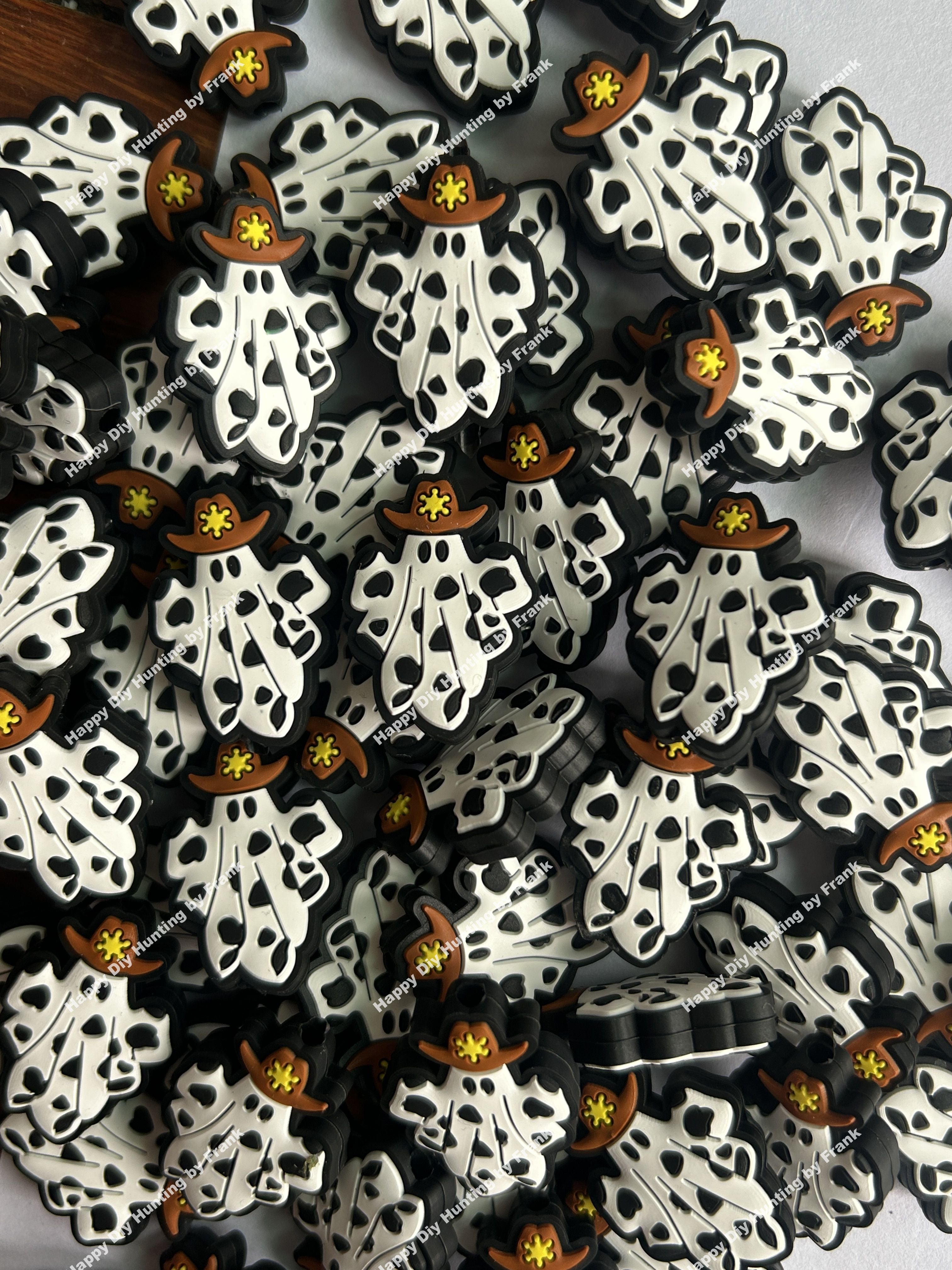 New Ghost with Cowboy Hat Halloween Silicone Focal Beads, Halloween Focal Beads