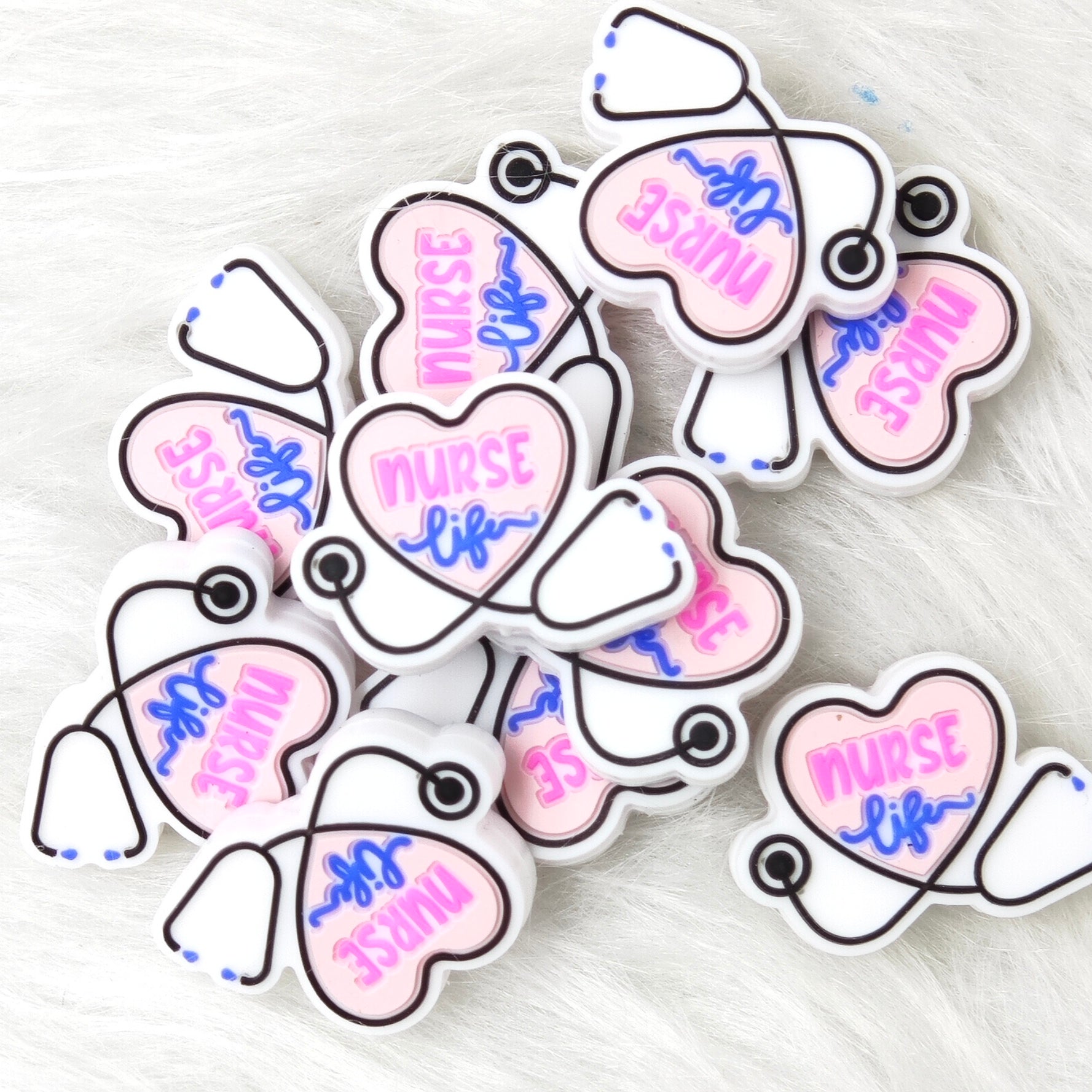 Nurse Life Silicone Focal Beads Nursing Focal Beads Heart Shape White Focal Beads