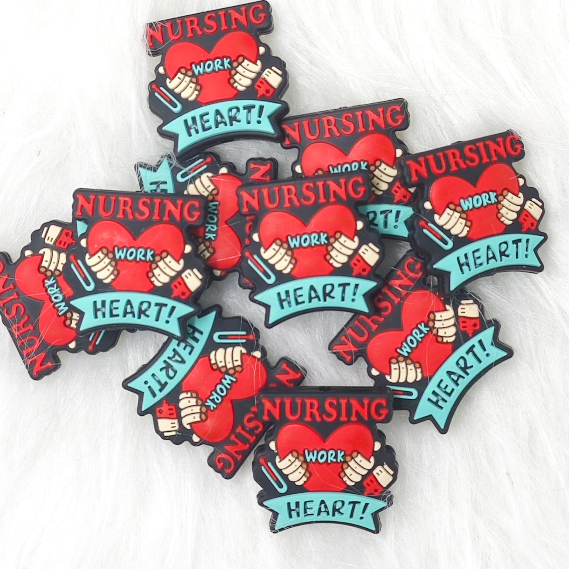 Nursing Work Heart Silicone Focal Beads Nurse Focal Beads Nurse Saying Focal Beads Gift for Nurse