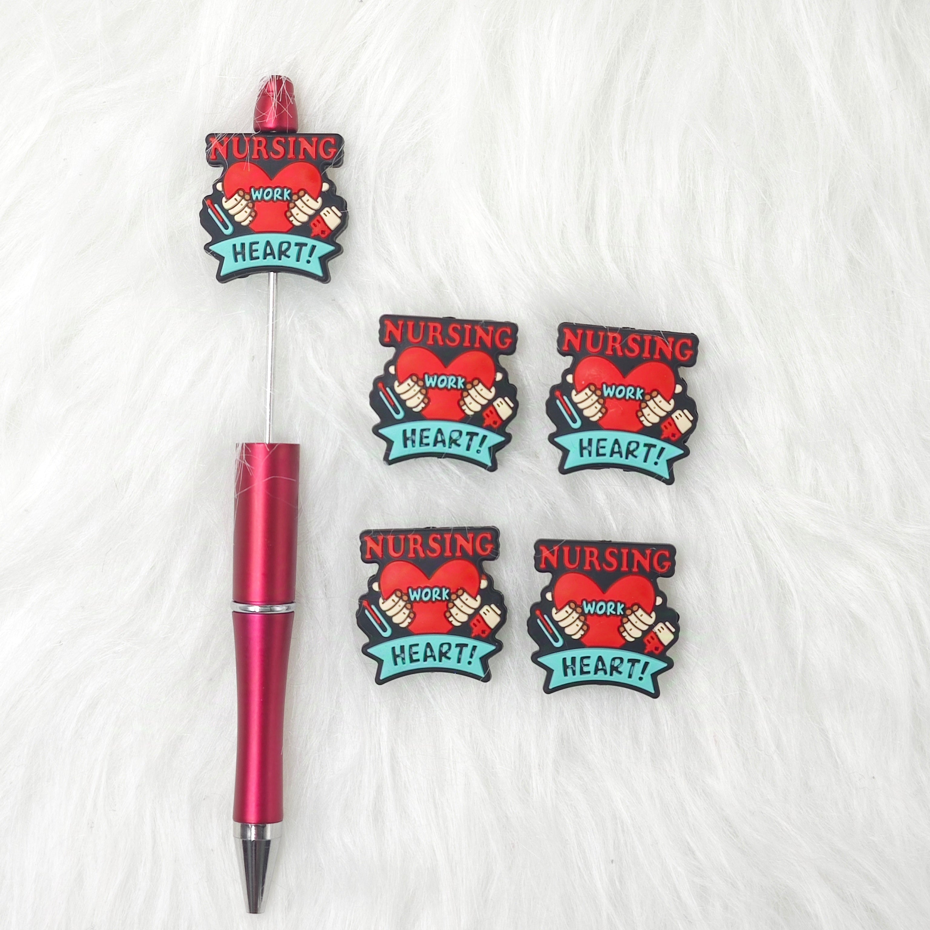 Nursing Work Heart Silicone Focal Beads Nurse Focal Beads Nurse Saying Focal Beads Gift for Nurse