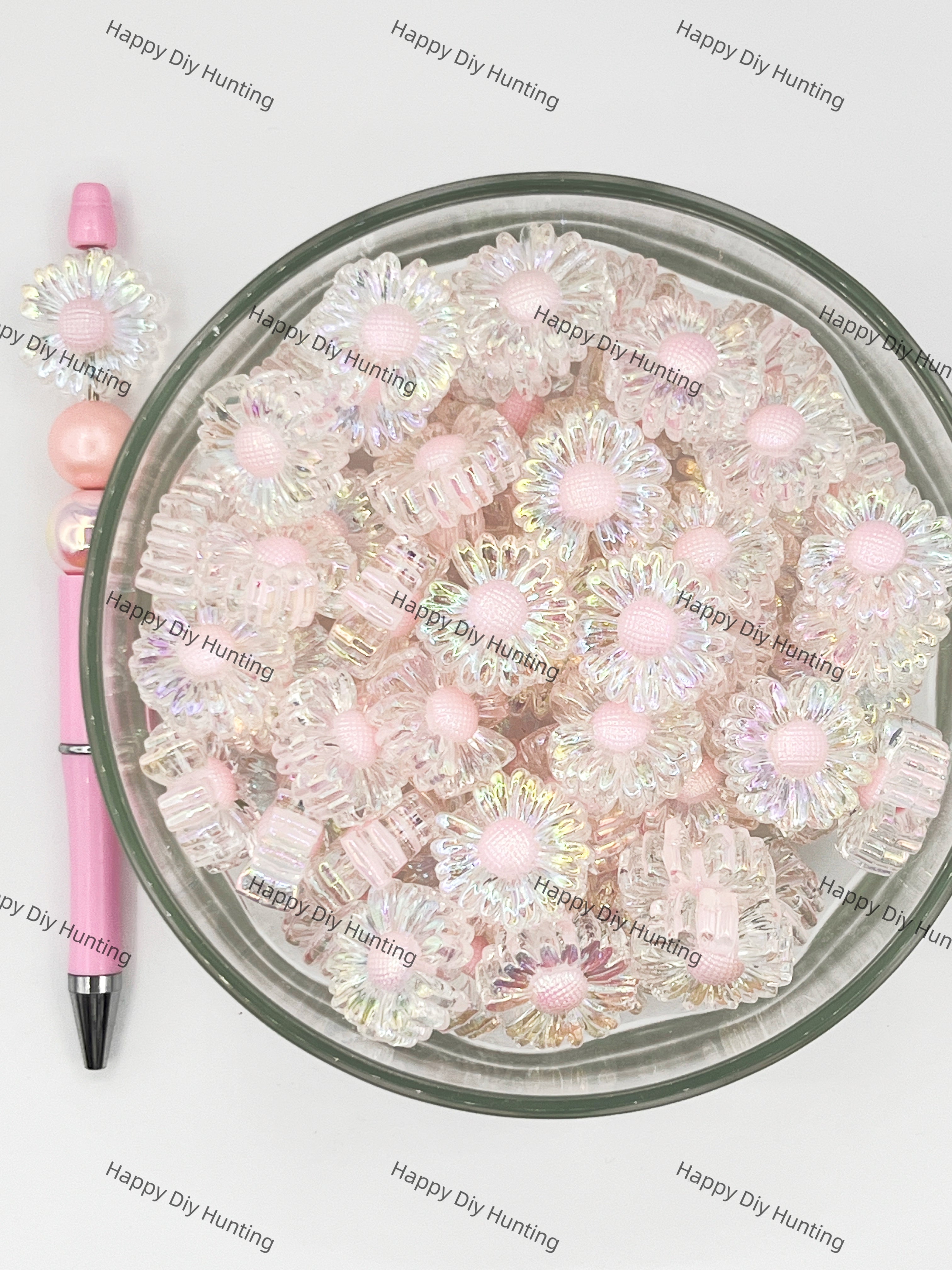 Pink Sunflower Acrylic Beads