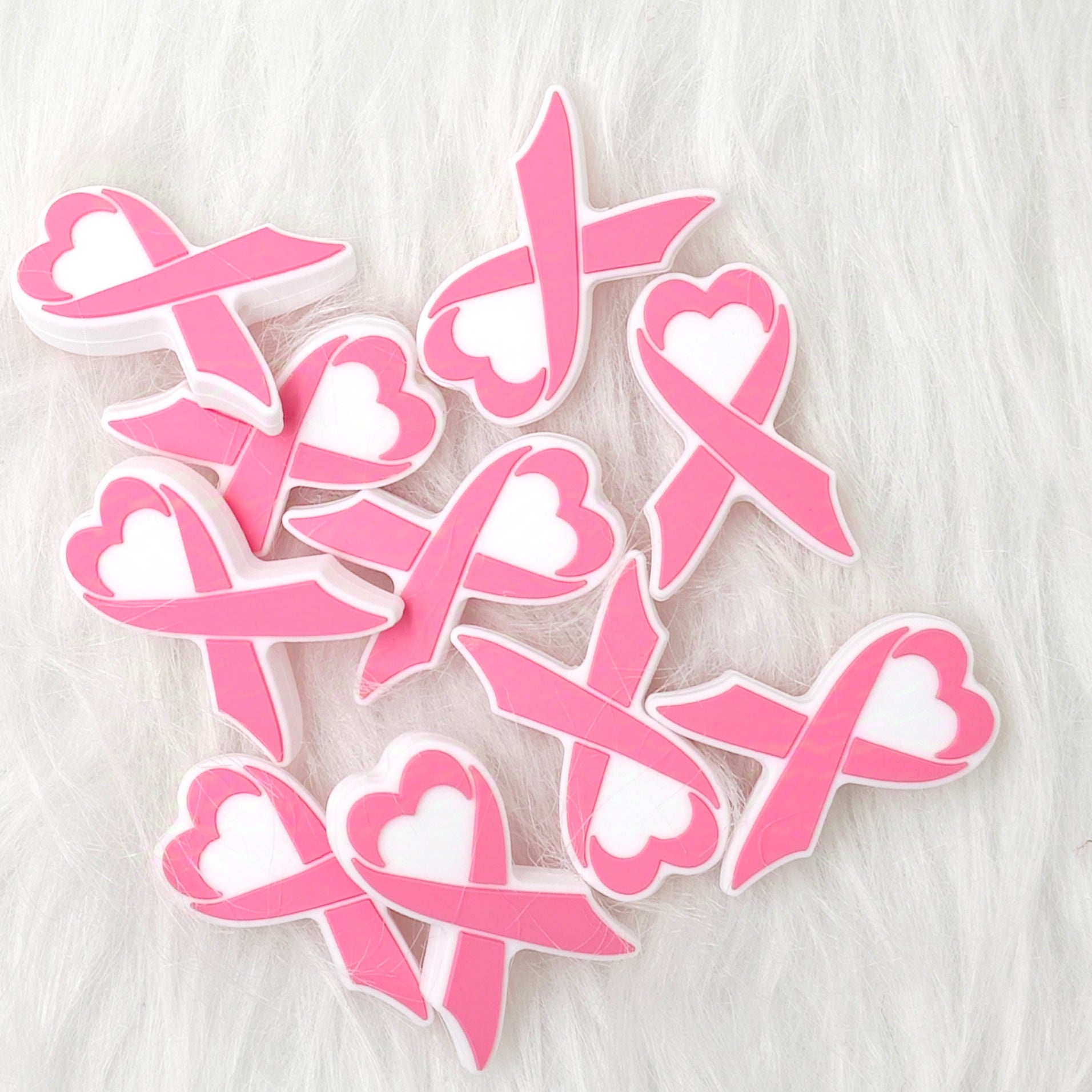 Light Pink Ribbon Shaped Focal Beads Silicone Focal Beads Wholesale Medical Focal Beads Nurse Focal Beads